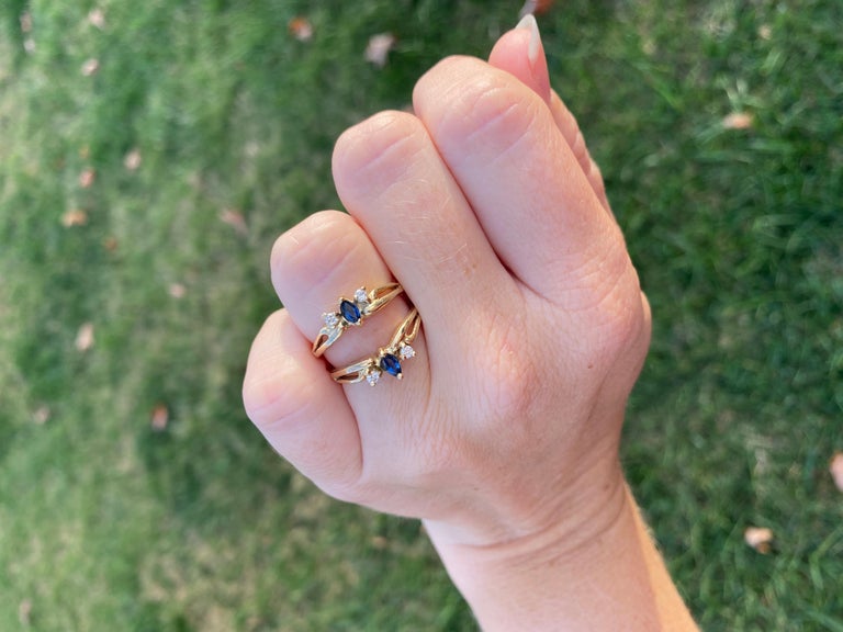 Sapphire Diamond Ring Jacket, 14K Yellow Gold, Engagement For Sale at