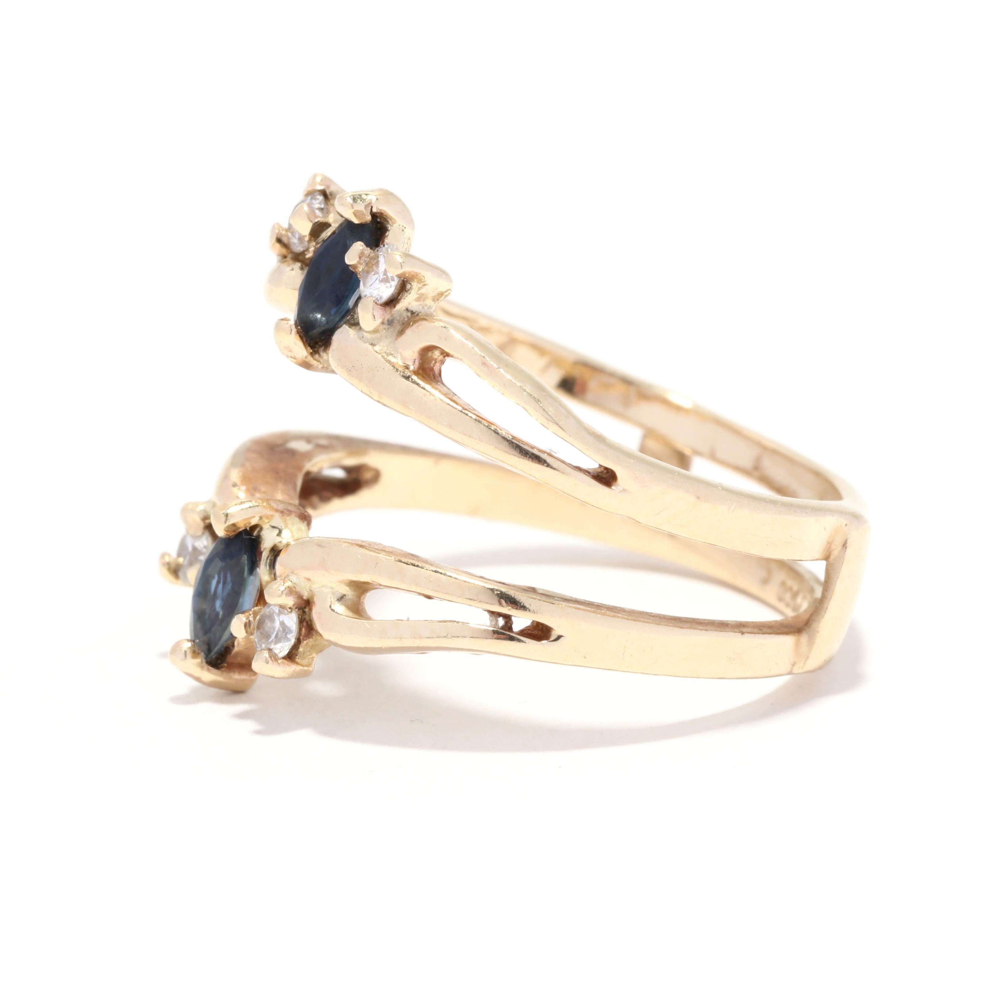 Saphir-Diamant-Ringjacke, 14K Gelbgold, Verlobungsring (Marquiseschliff)