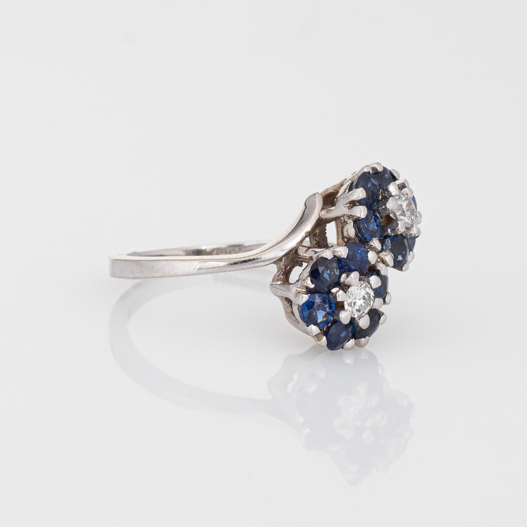 Modern Sapphire Diamond Ring Moi et Toi 14k White Gold Cluster Vintage Jewelry 5.75