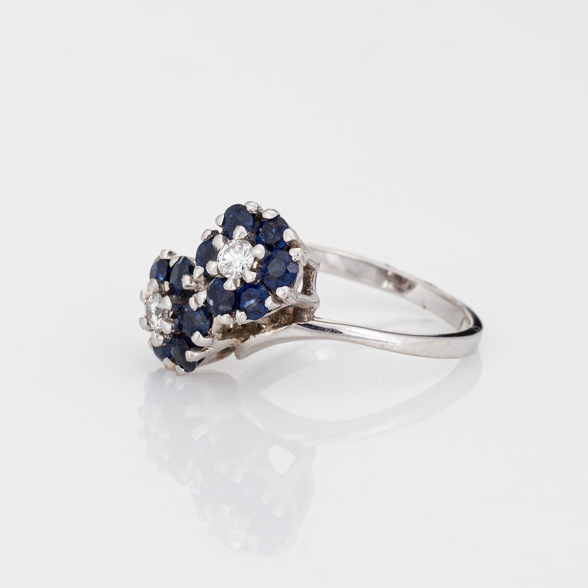 Round Cut Sapphire Diamond Ring Moi et Toi 14k White Gold Cluster Vintage Jewelry 5.75