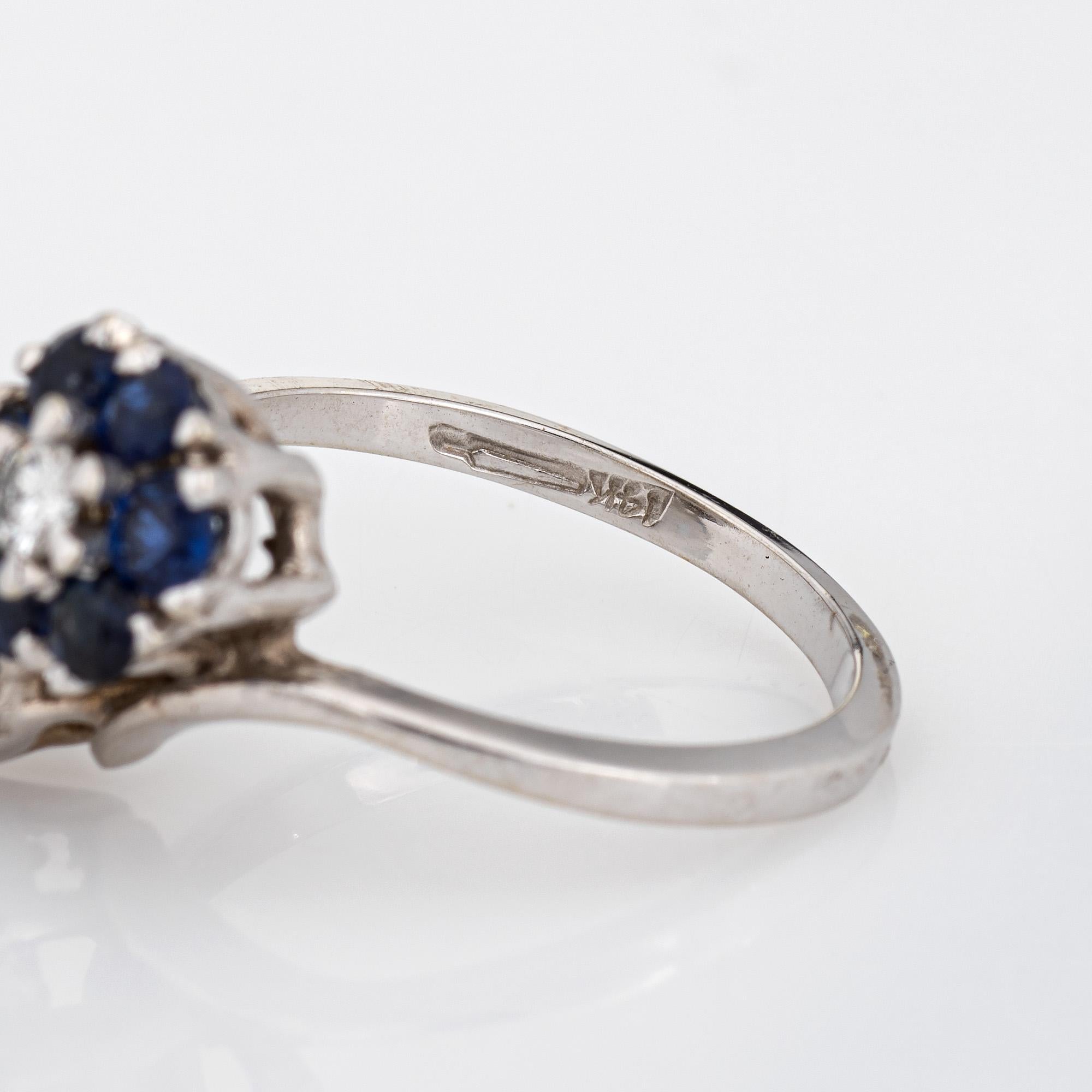 Sapphire Diamond Ring Moi et Toi 14k White Gold Cluster Vintage Jewelry 5.75 1