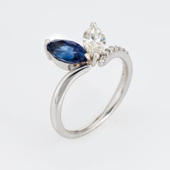 Sapphire Diamond Ring Moi et Toi Platinum Sz 6 Marquise Engagement Jewelry