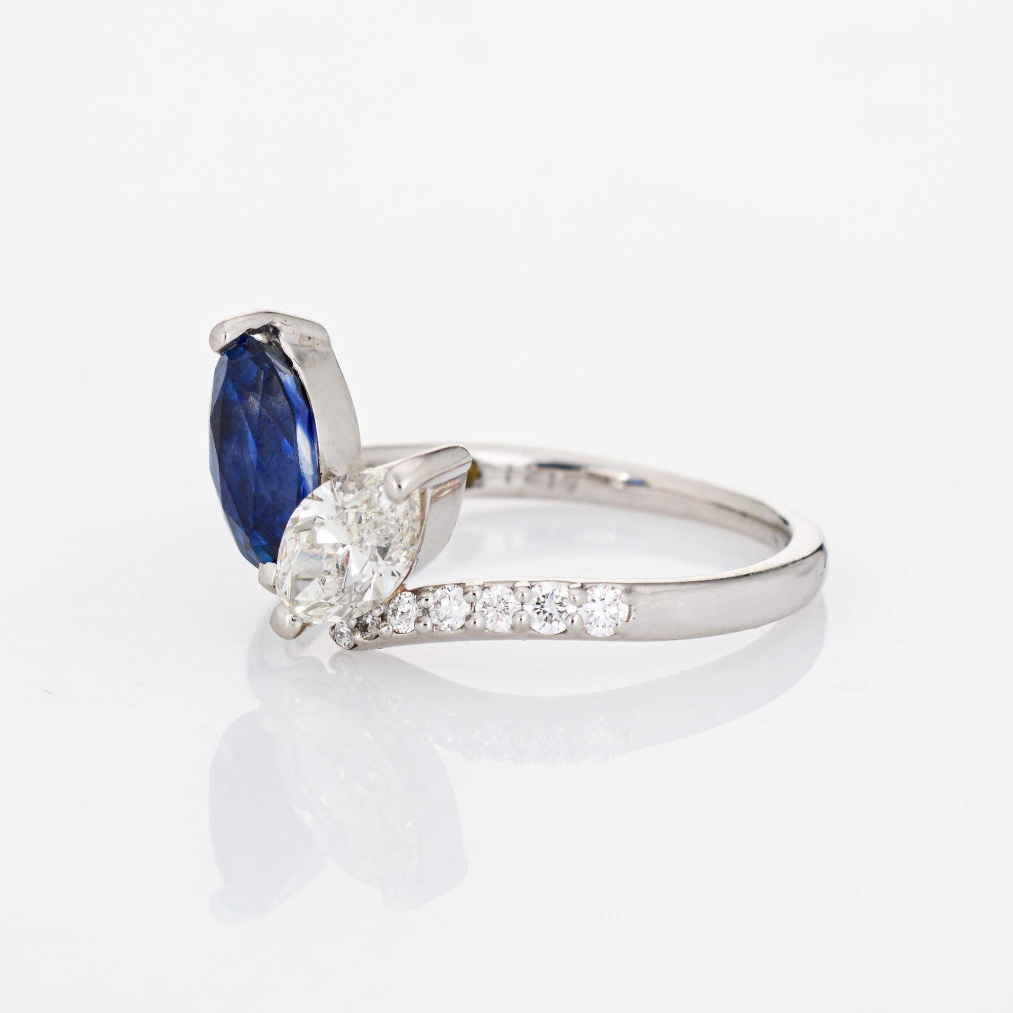 Marquise Cut Sapphire Diamond Ring Moi et Toi Platinum Sz 6 Marquise Engagement Jewelry For Sale