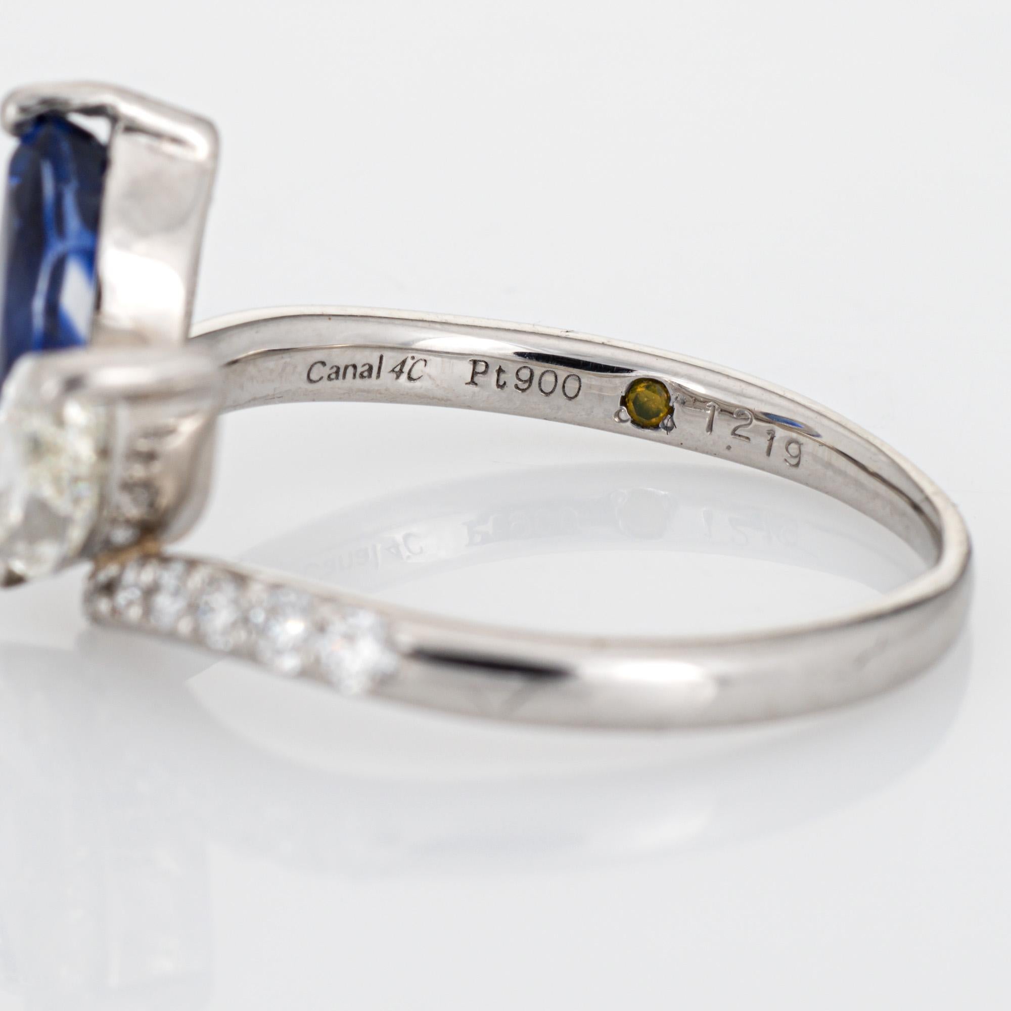 Sapphire Diamond Ring Moi et Toi Platinum Sz 6 Marquise Engagement Jewelry For Sale 1