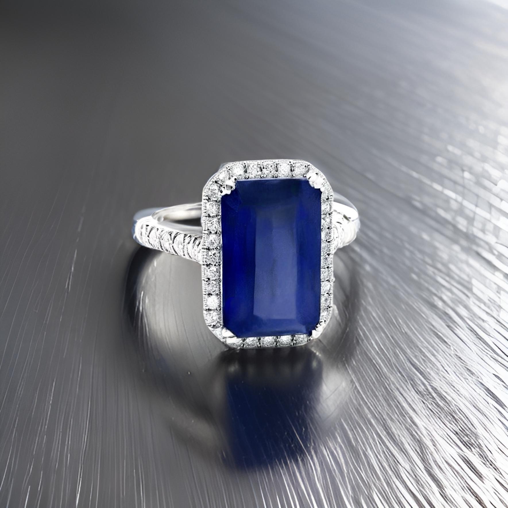 Sapphire Diamond Ring Size 6.25 14k Gold 6.84 TCW Certified For Sale 6