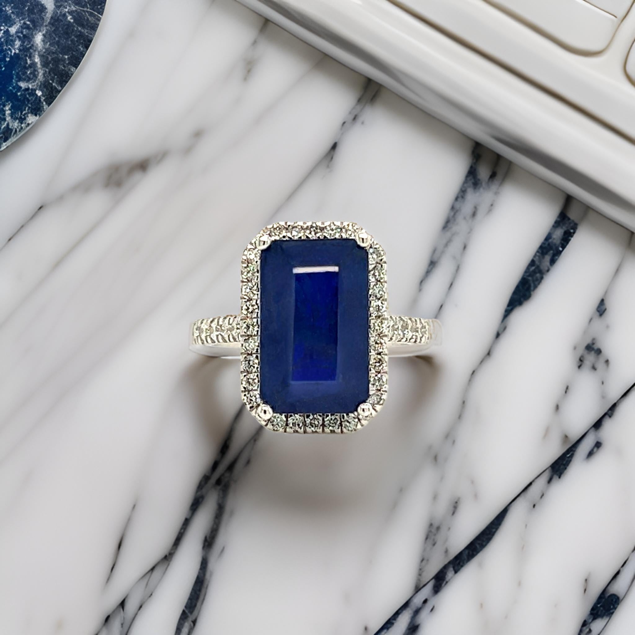 Emerald Cut Sapphire Diamond Ring Size 6.25 14k Gold 6.84 TCW Certified For Sale