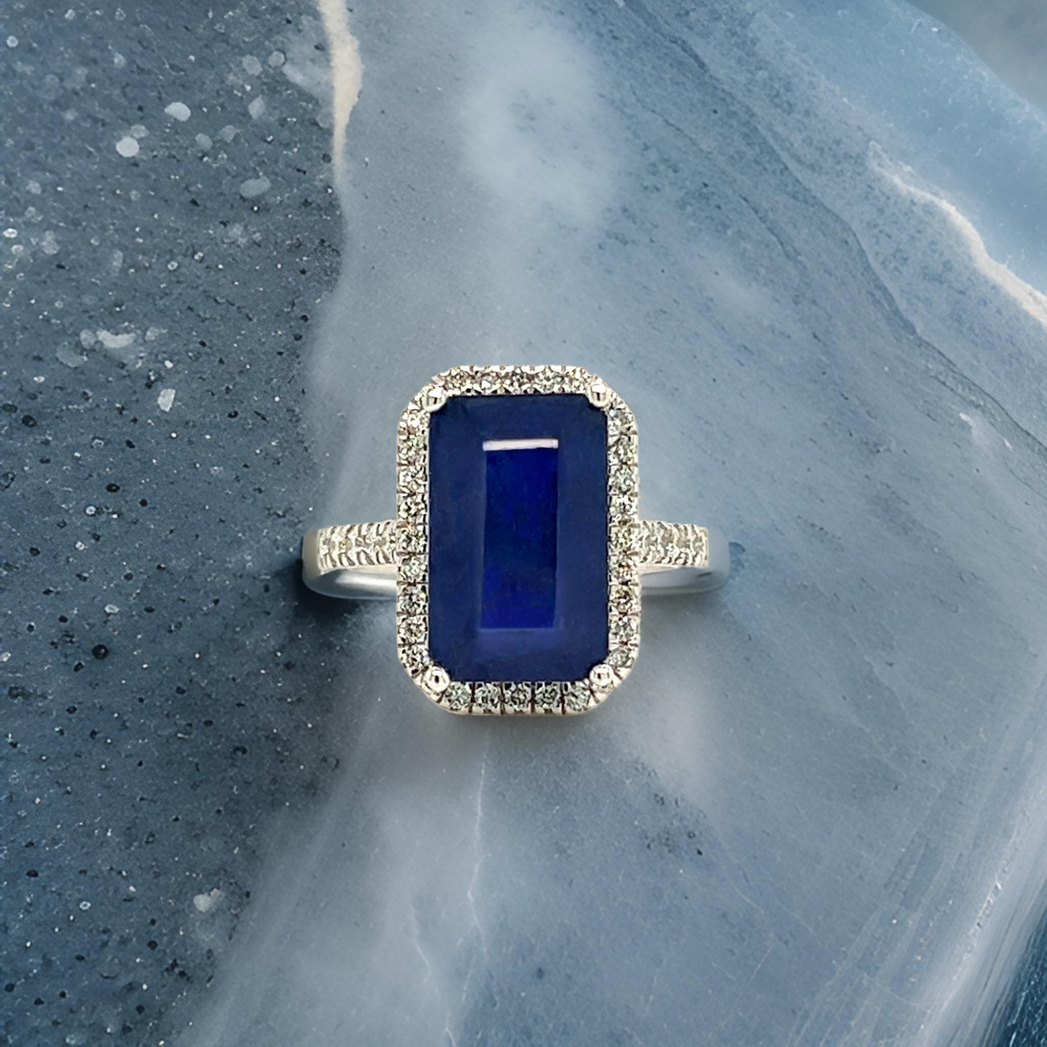 Sapphire Diamond Ring Size 6.25 14k Gold 6.84 TCW Certified In New Condition For Sale In Brooklyn, NY