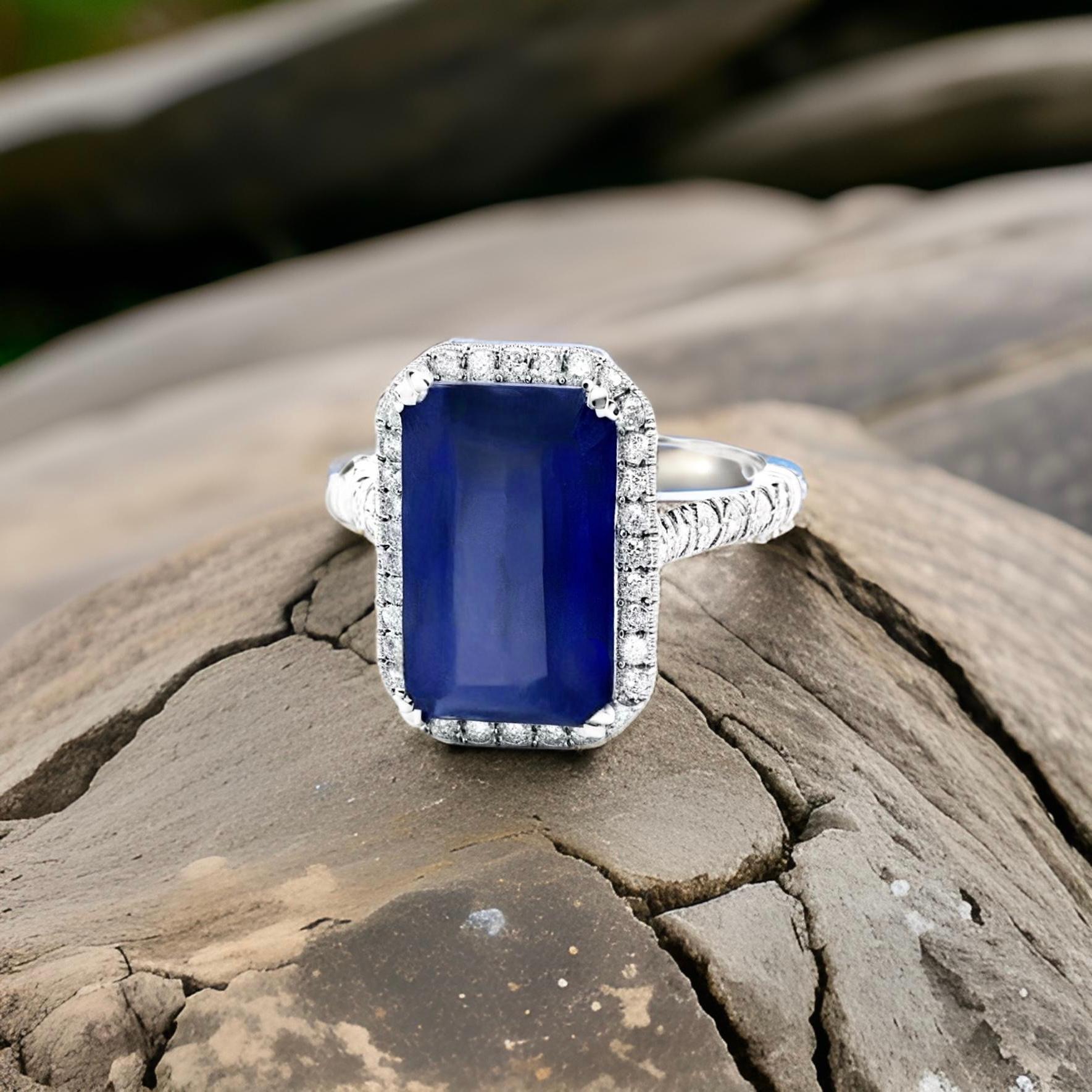 Sapphire Diamond Ring Size 6.25 14k Gold 6.84 TCW Certified For Sale 2