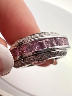 Sapphire Diamond ring spinning 18KT white gold sz. 5 Hand made from scratch RARE
