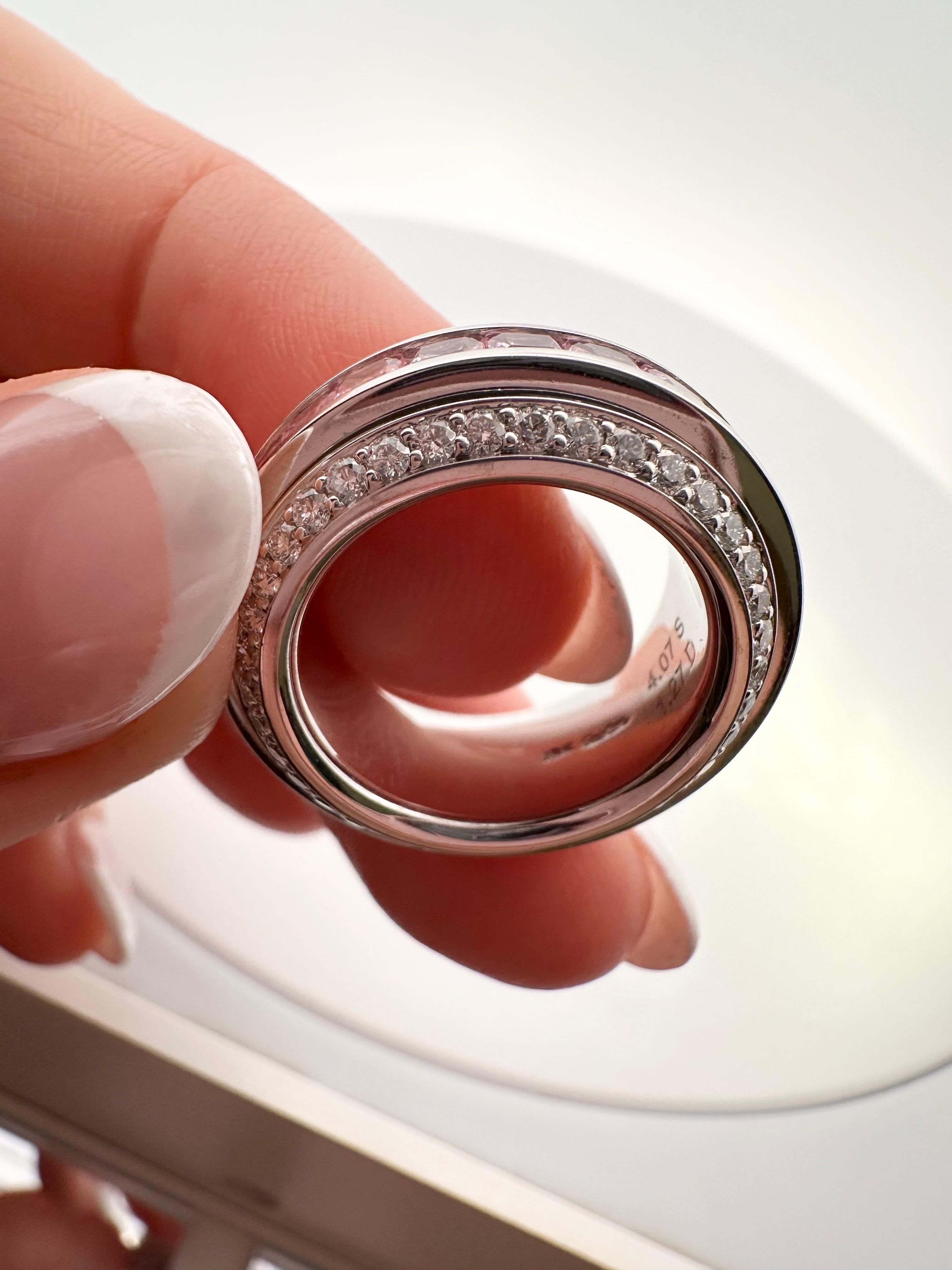 Princess Cut Sapphire Diamond ring spinning 18KT white gold sz. 5 Hand made from scratch RARE For Sale