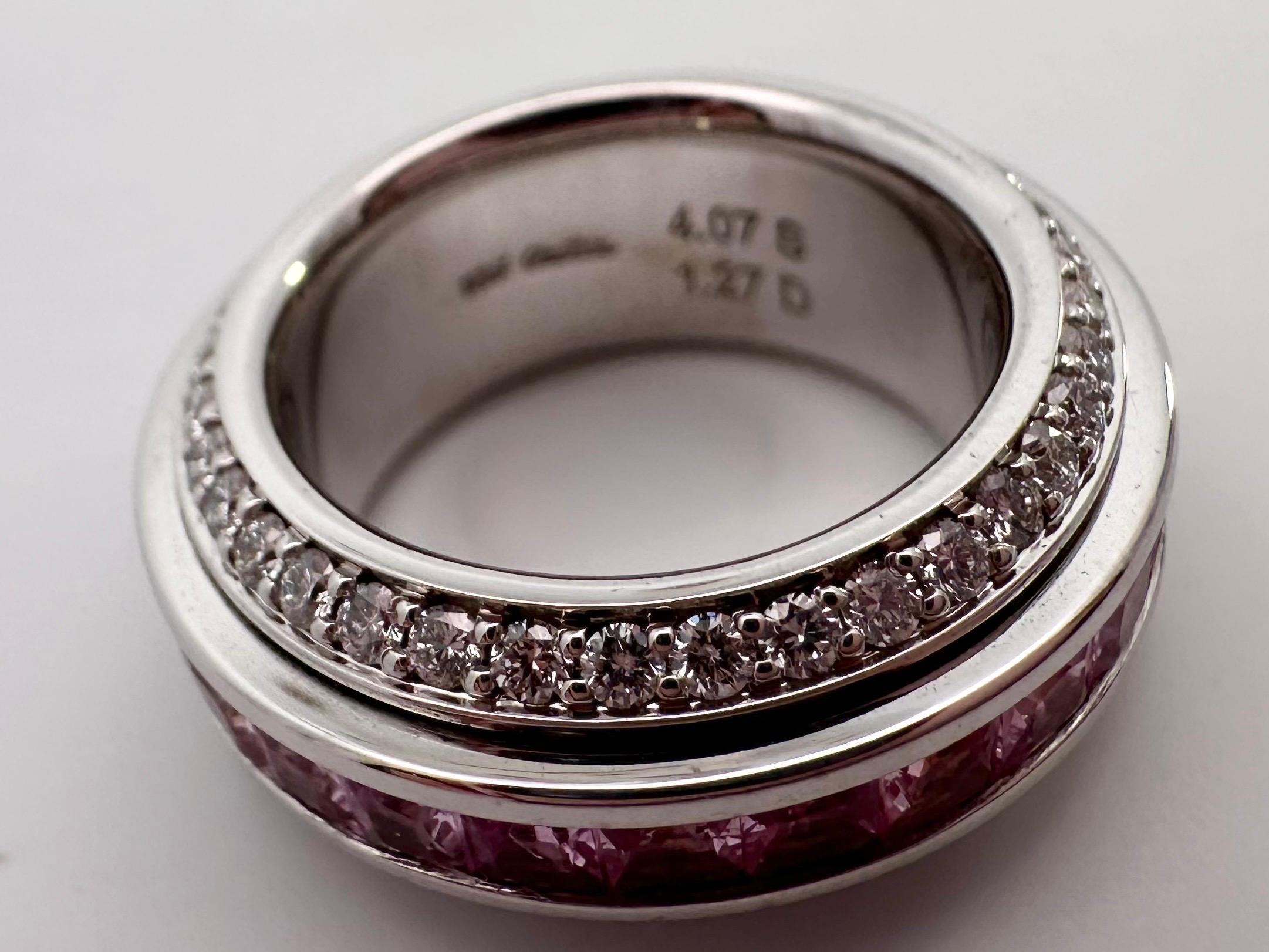 Women's or Men's Sapphire Diamond ring spinning 18KT white gold sz. 5 Hand made from scratch RARE For Sale