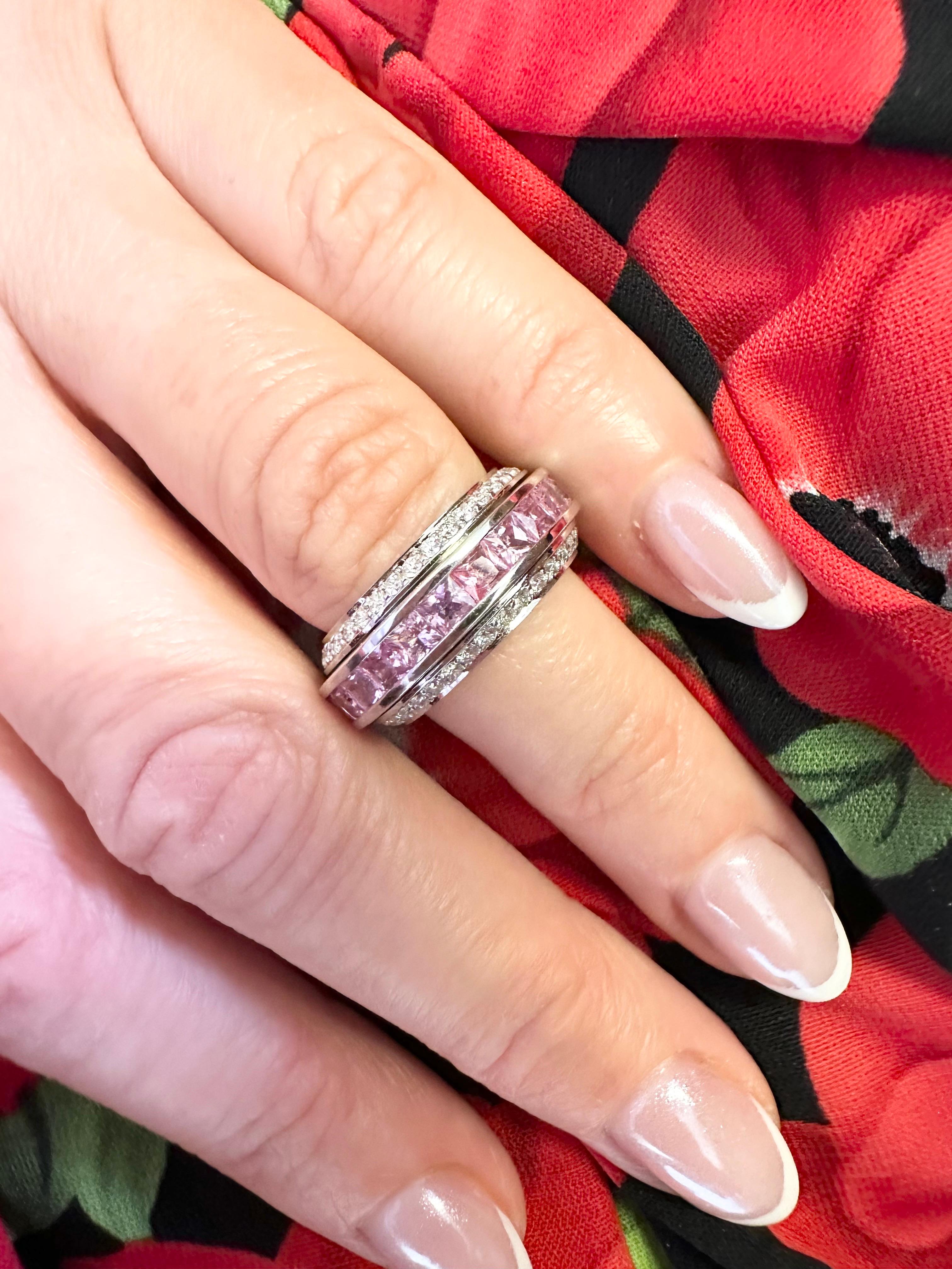 Sapphire Diamond ring spinning 18KT white gold sz. 5 Hand made from scratch RARE For Sale 1