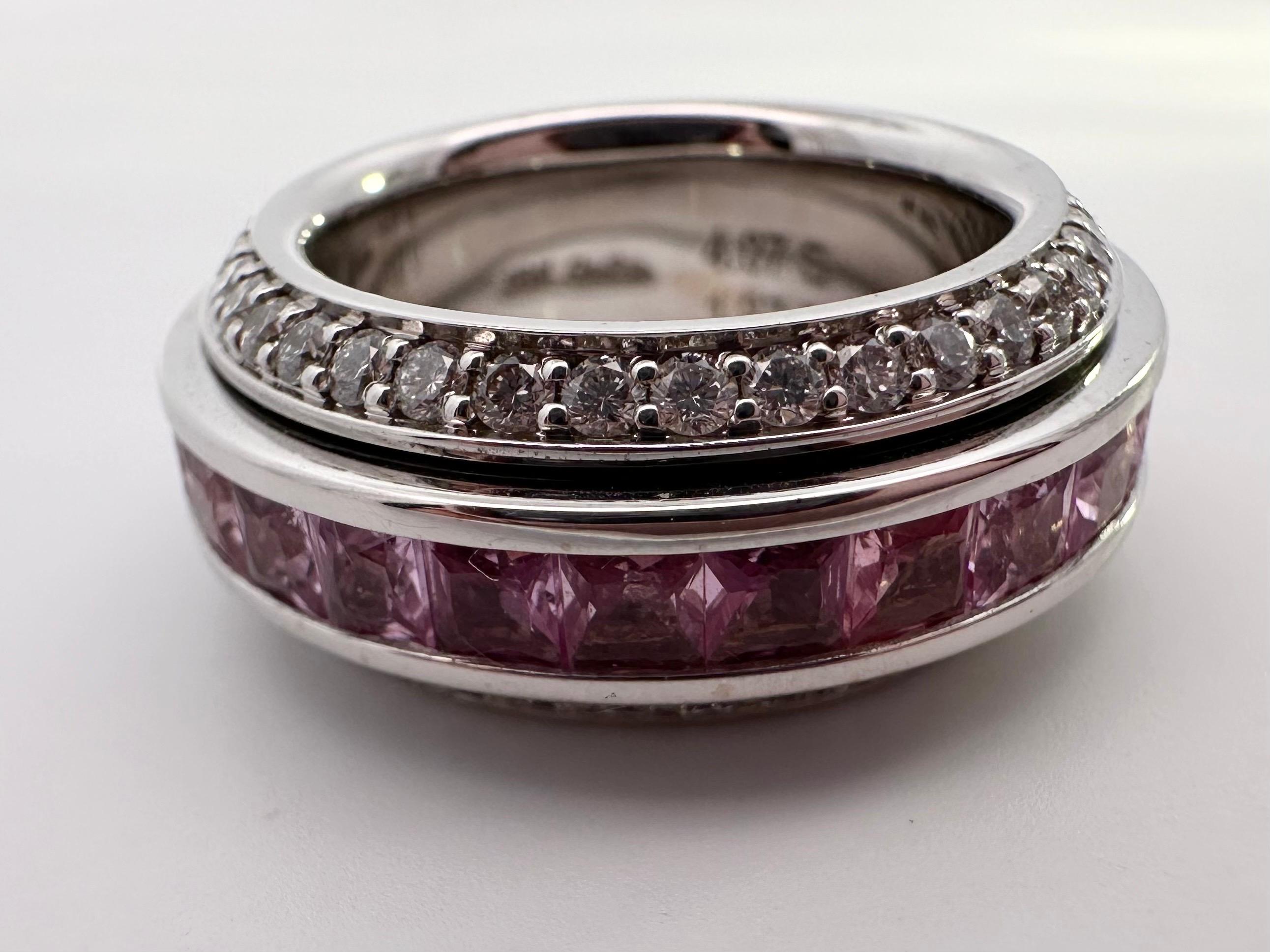 Sapphire Diamond ring spinning 18KT white gold sz. 5 Hand made from scratch RARE For Sale 2
