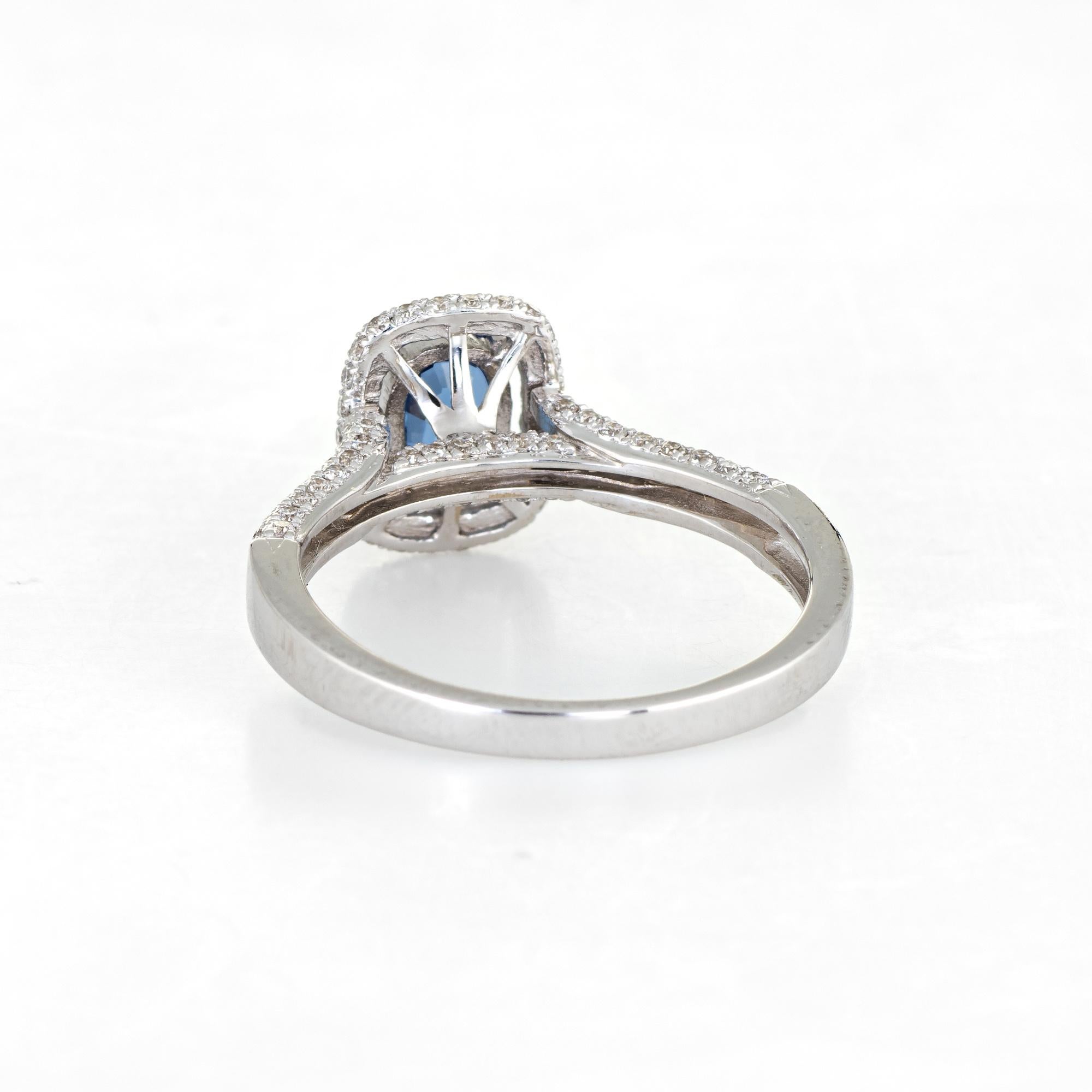 Sapphire Diamond Ring Square Halo Estate 14k White Gold Gemstone Engagement In Good Condition For Sale In Torrance, CA