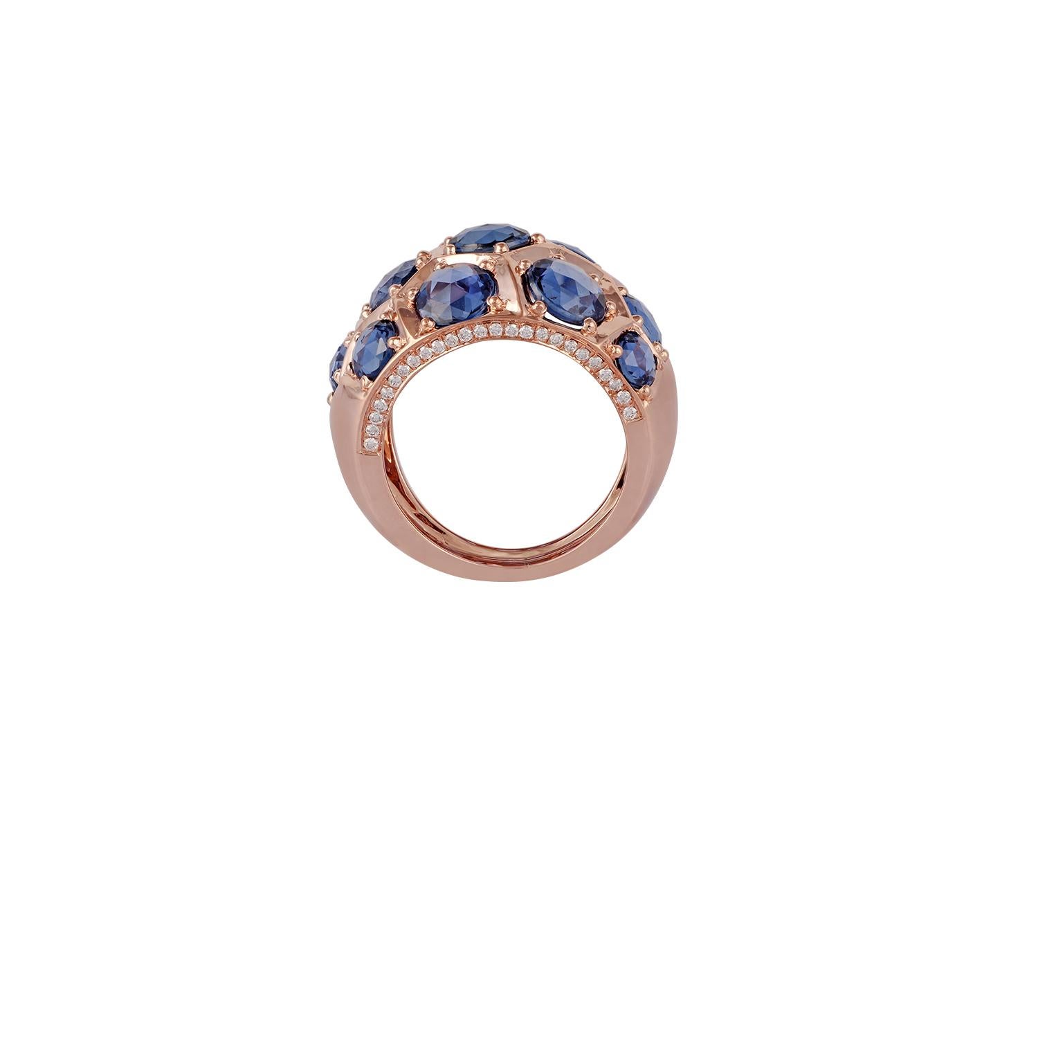 Ring mit Saphir und Diamant, besetzt mit 18 Karat Roségold (Moderne) im Angebot