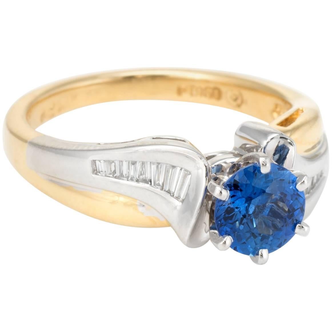 Sapphire Diamond Ring Vintage 18 Karat Gold Platinum