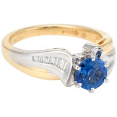 Sapphire Diamond Ring Vintage 18 Karat Gold Platinum
