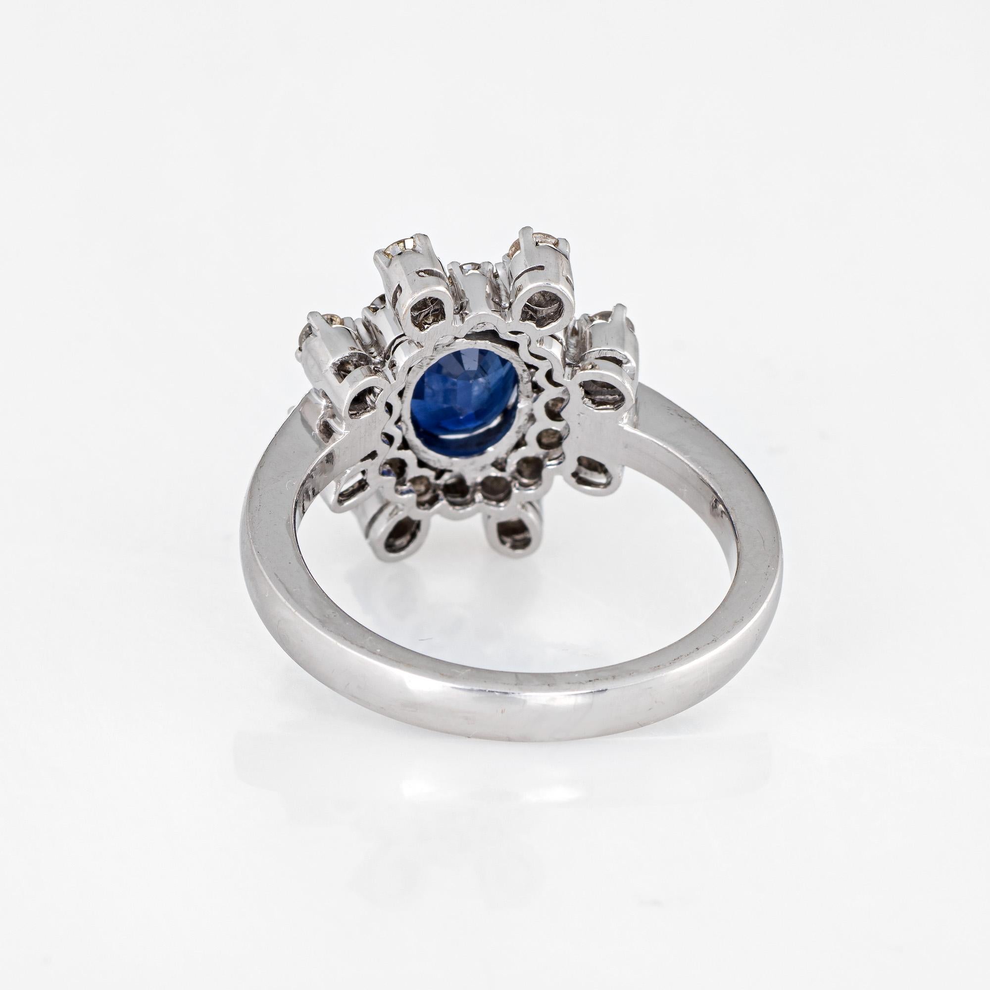 Sapphire Diamond Ring Vintage 18 Karat White Gold Cocktail Jewelry Estate Fine In Excellent Condition In Torrance, CA