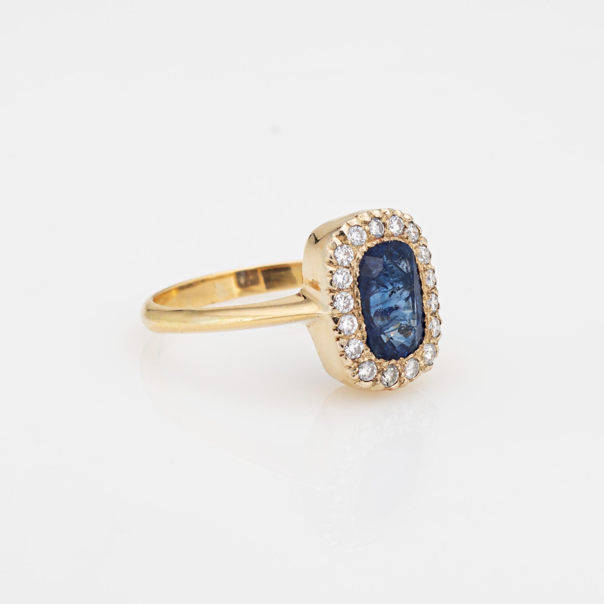 Modern Sapphire Diamond Ring Vintage Gemstone Engagement 18k Yellow Gold Princess 6.75 For Sale