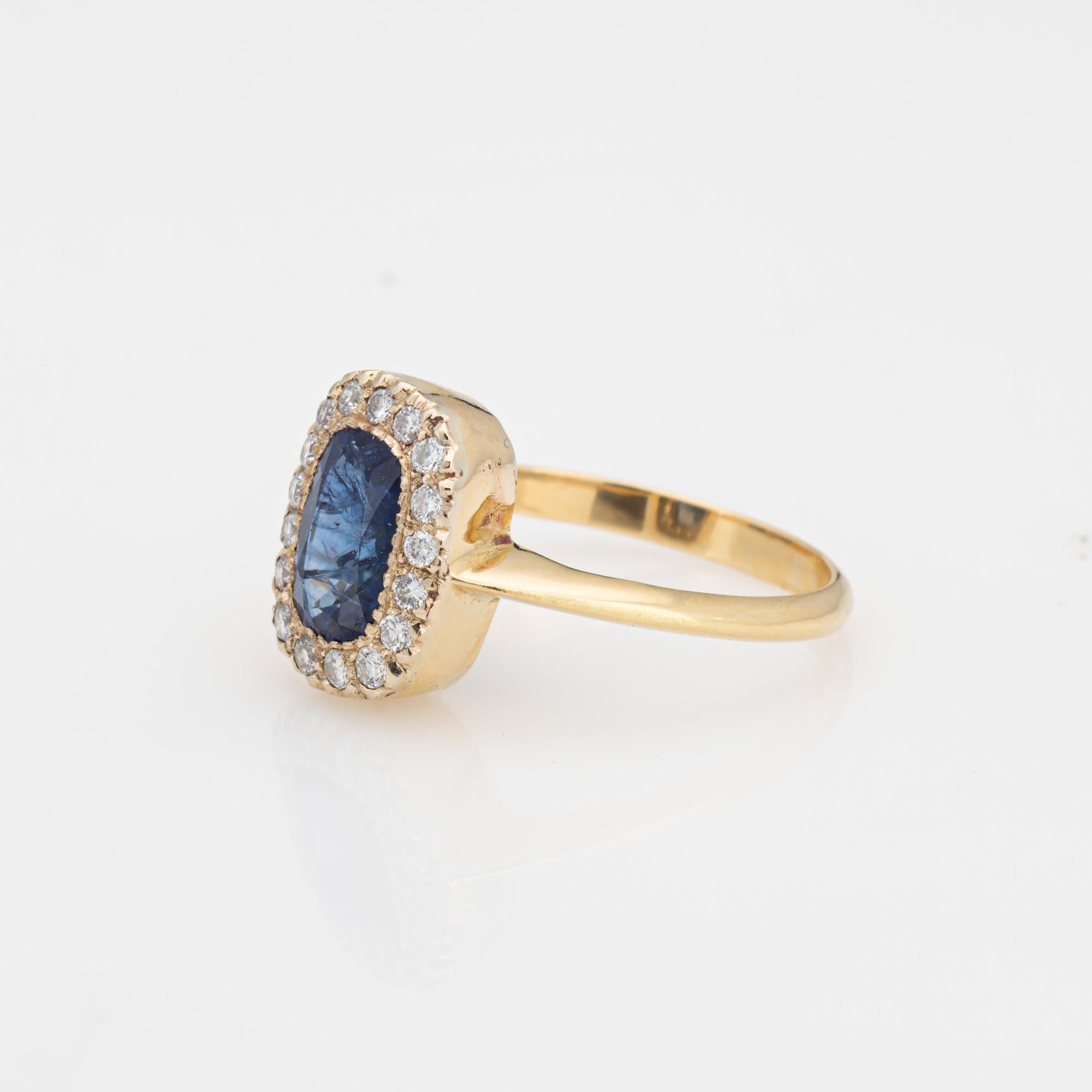 Square Cut Sapphire Diamond Ring Vintage Gemstone Engagement 18k Yellow Gold Princess 6.75 For Sale