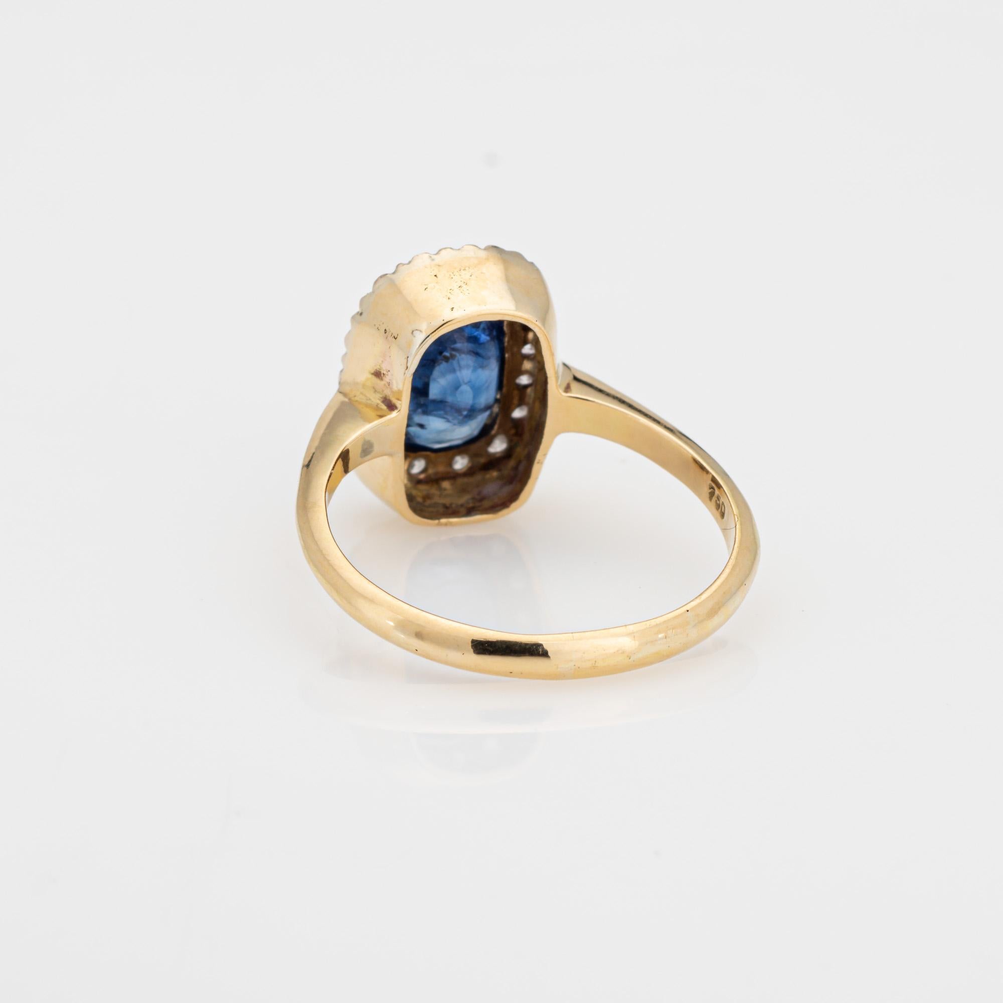 Sapphire Diamond Ring Vintage Gemstone Engagement 18k Yellow Gold Princess 6.75 In Good Condition For Sale In Torrance, CA