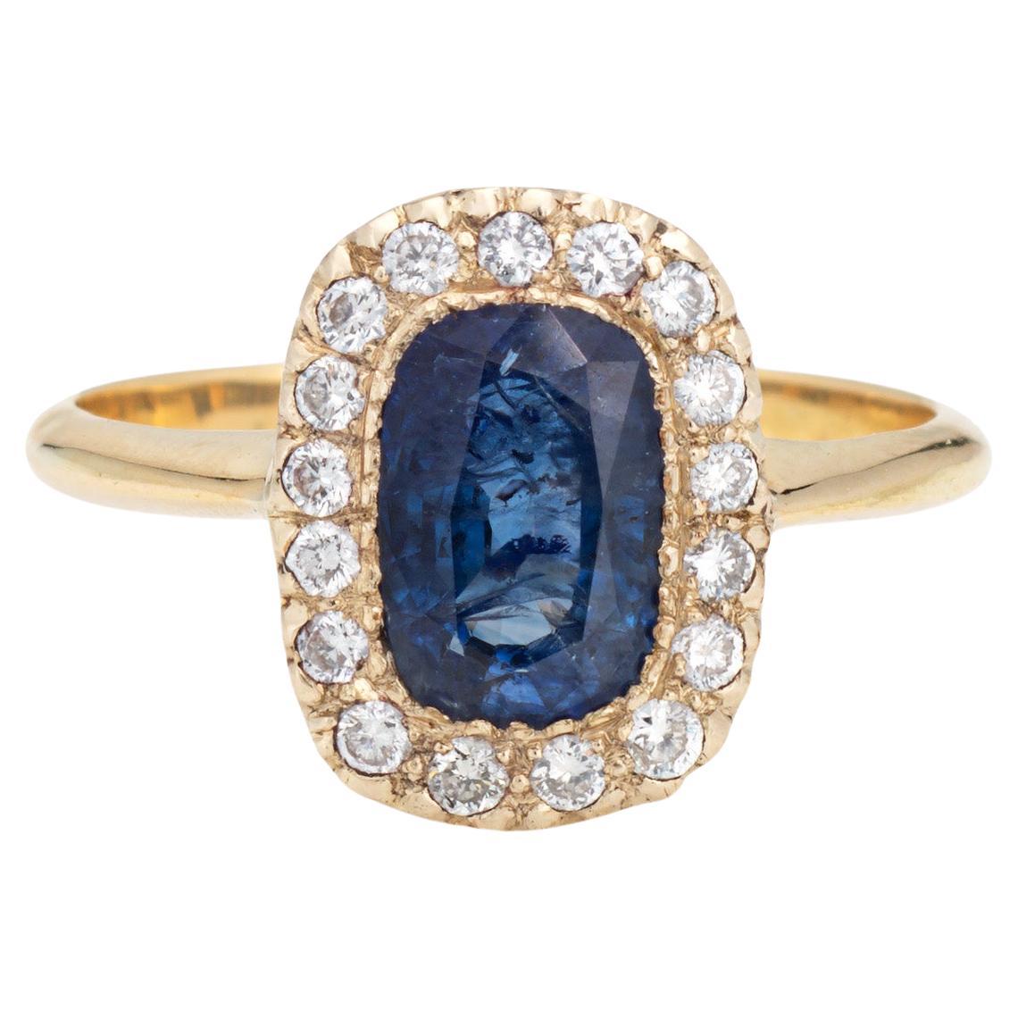 Sapphire Diamond Ring Vintage Gemstone Engagement 18k Yellow Gold Princess 6.75