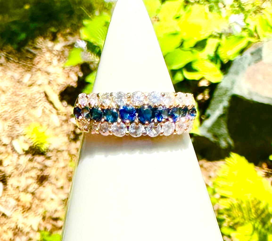 Round Cut Sapphire Diamond Ring Wedding Engagement Band Ring Antique Appraised $5681 For Sale