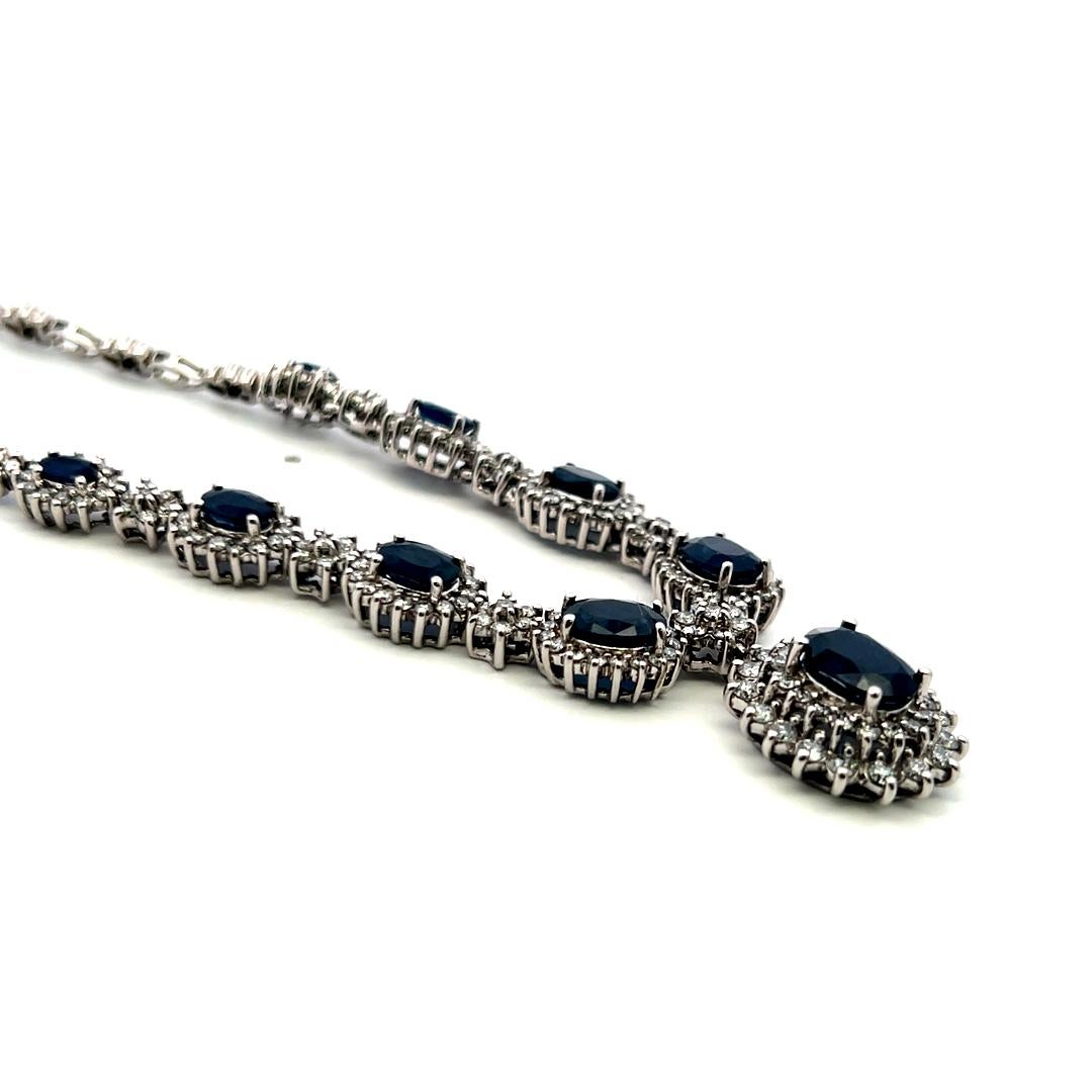 Collana Riviera di Zaffiri e Diamanti 6,50ct Ovali 4,00ct H VS in oro bianco 18K in vendita 6