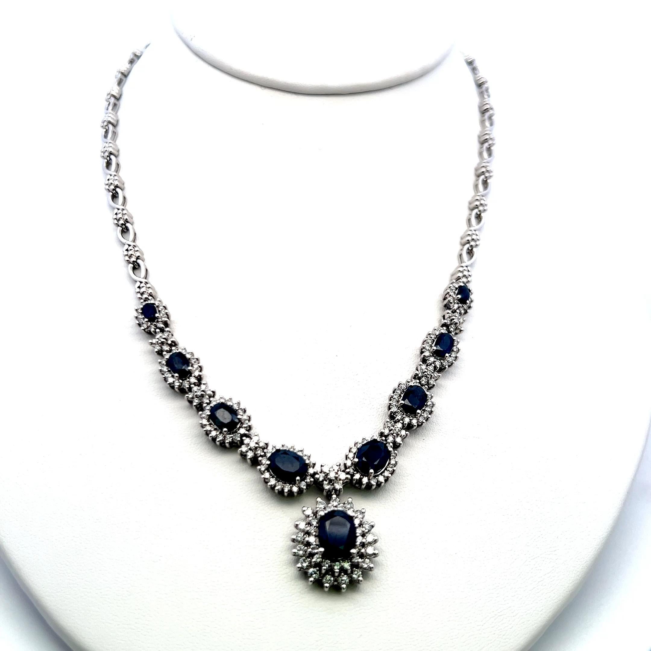 Donna Collana Riviera di Zaffiri e Diamanti 6,50ct Ovali 4,00ct H VS in oro bianco 18K in vendita