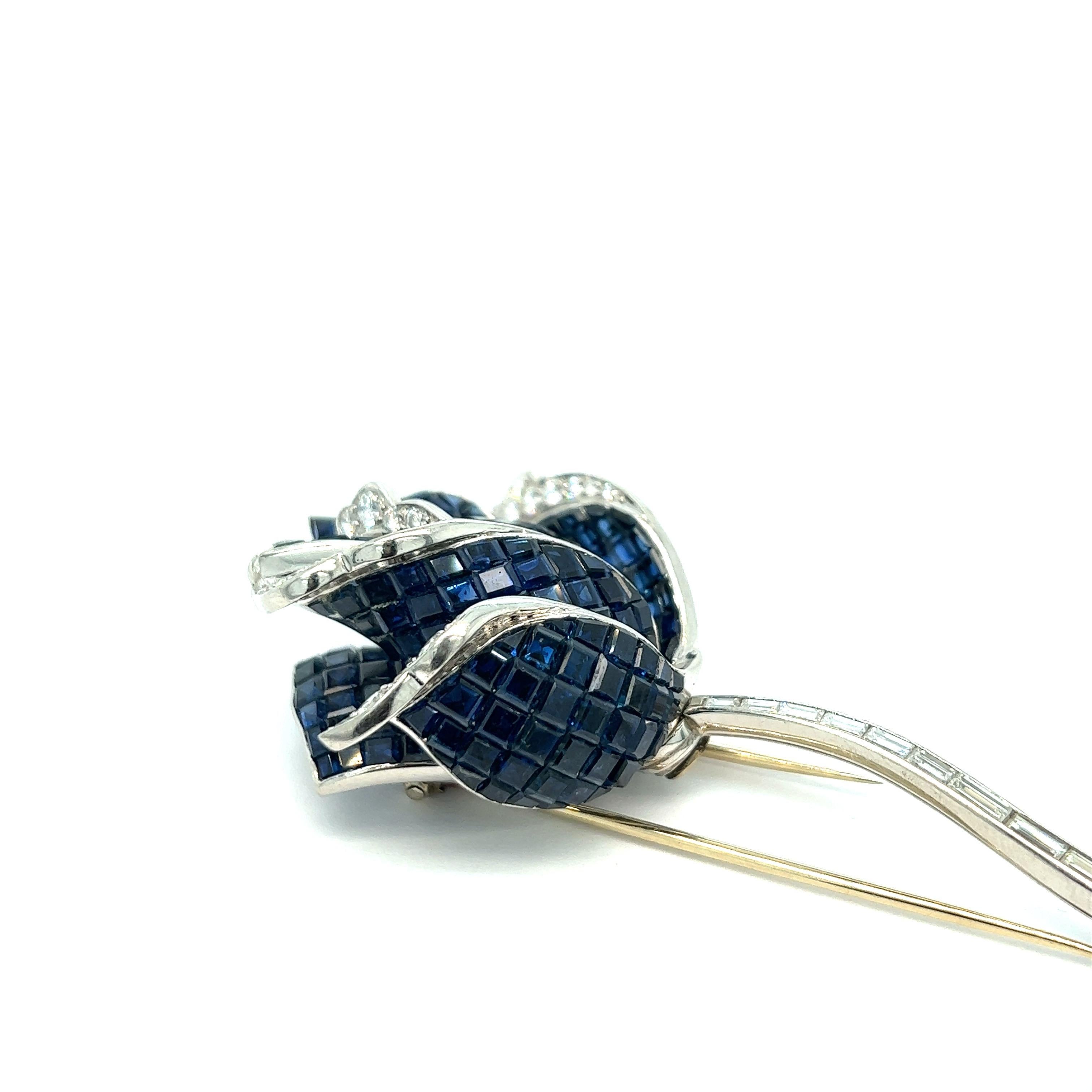 Sapphire Diamond Rose Brooch In Excellent Condition For Sale In New York, NY