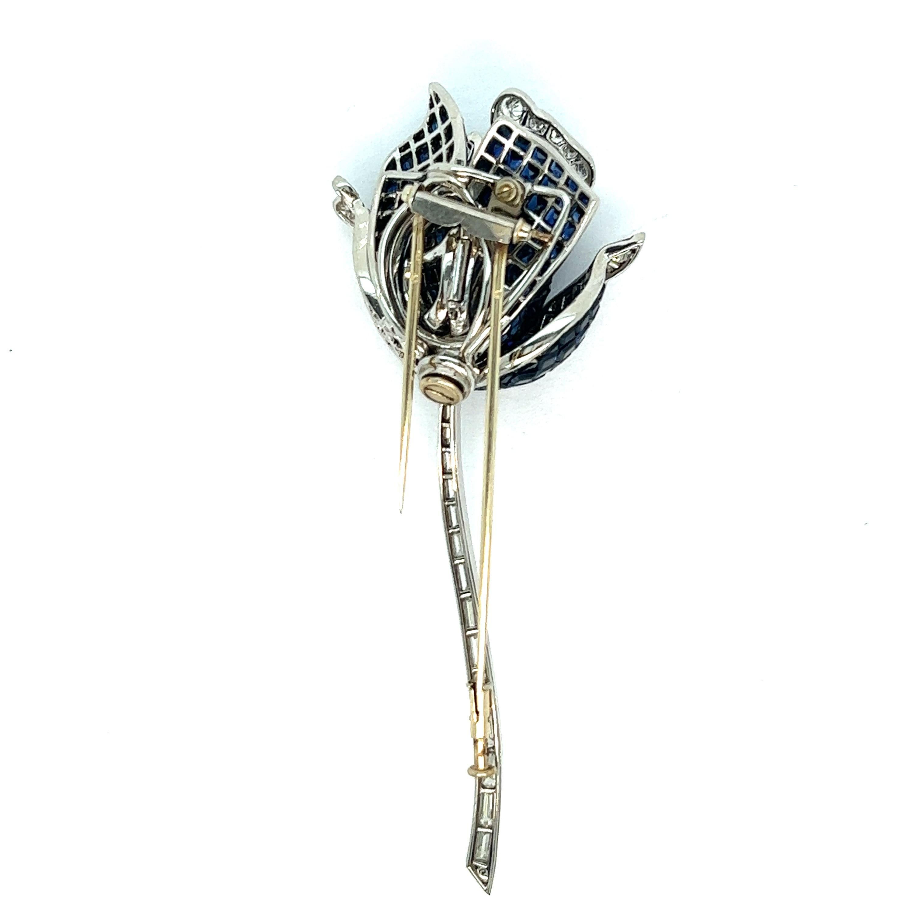 Sapphire Diamond Rose Brooch For Sale 2