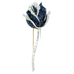 Retro Sapphire Diamond Rose Brooch