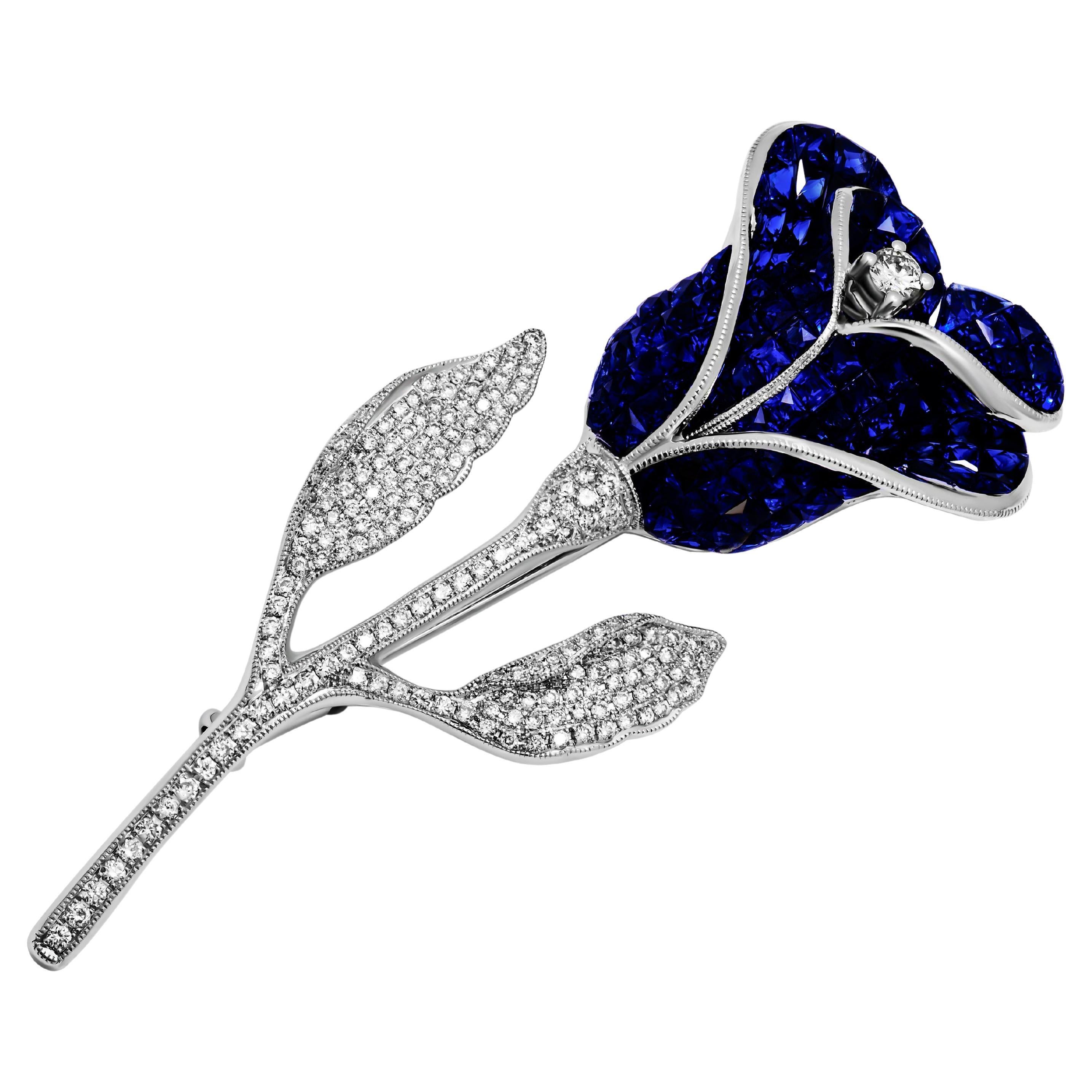 Sapphire & Diamond Rose Brooche