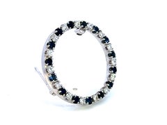 Sapphire Diamond Round Brooch 14k White Gold