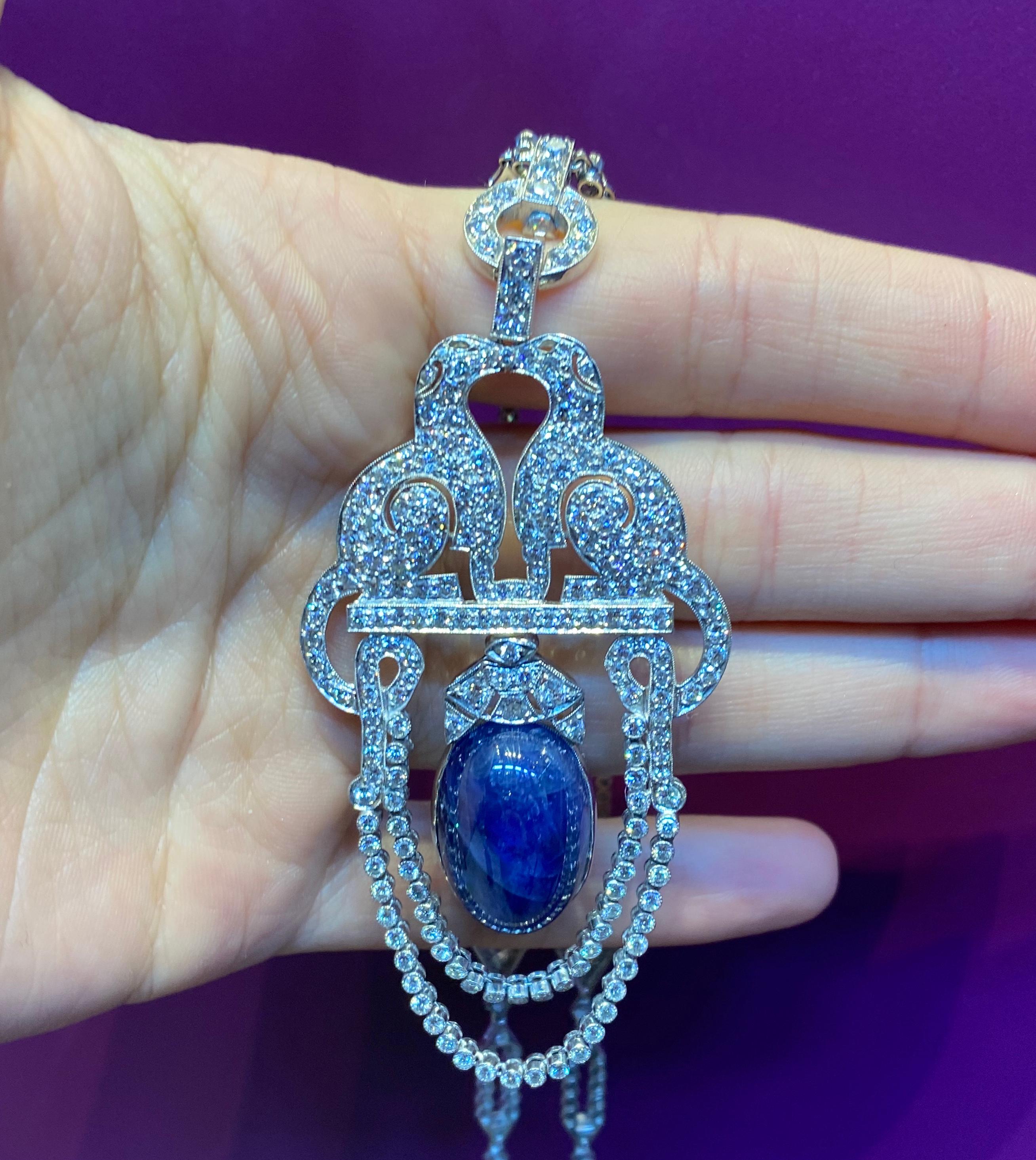 Sapphire and Diamond Sautoir Necklace In Excellent Condition For Sale In New York, NY
