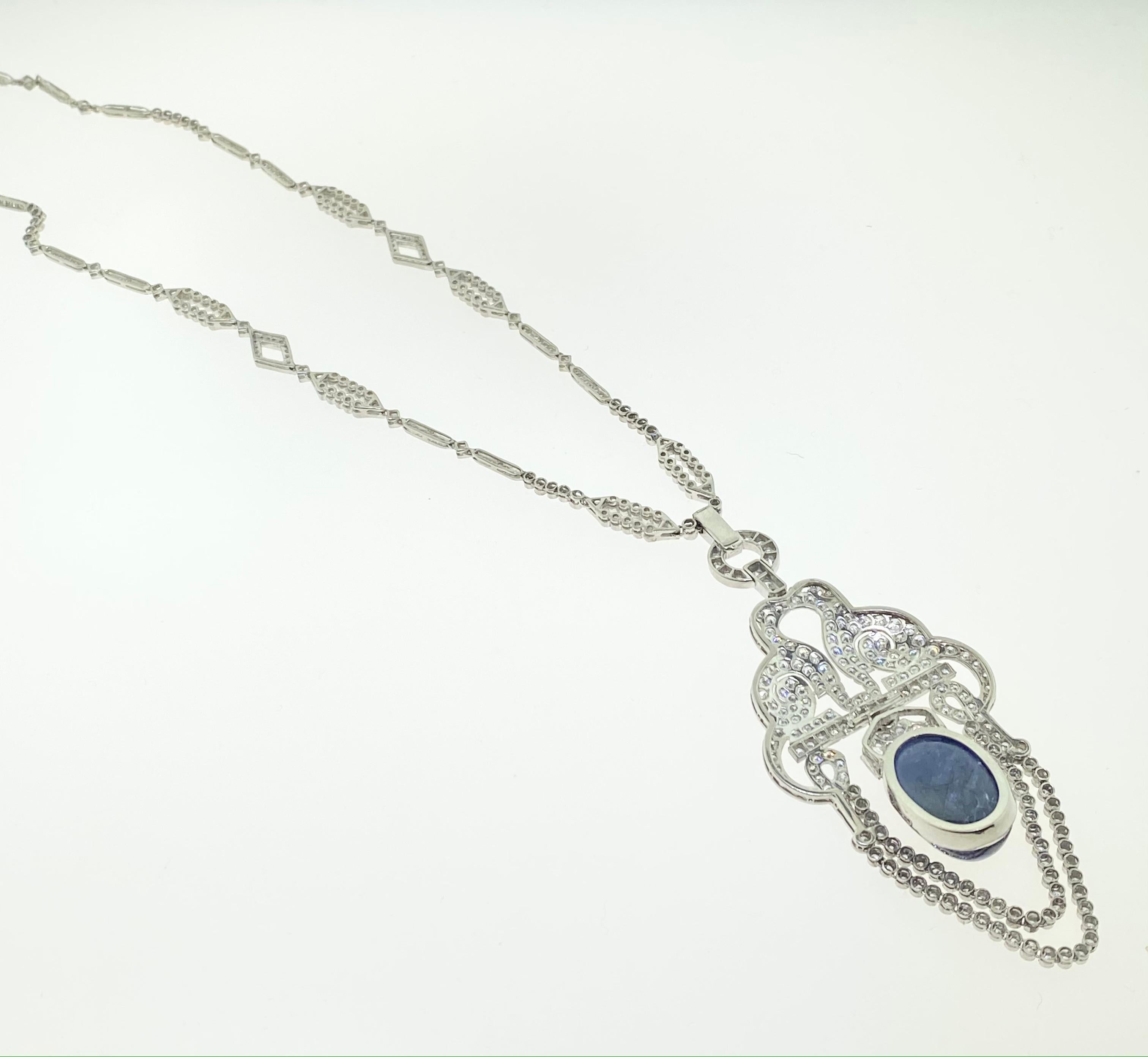 Sapphire and Diamond Sautoir Necklace For Sale 1