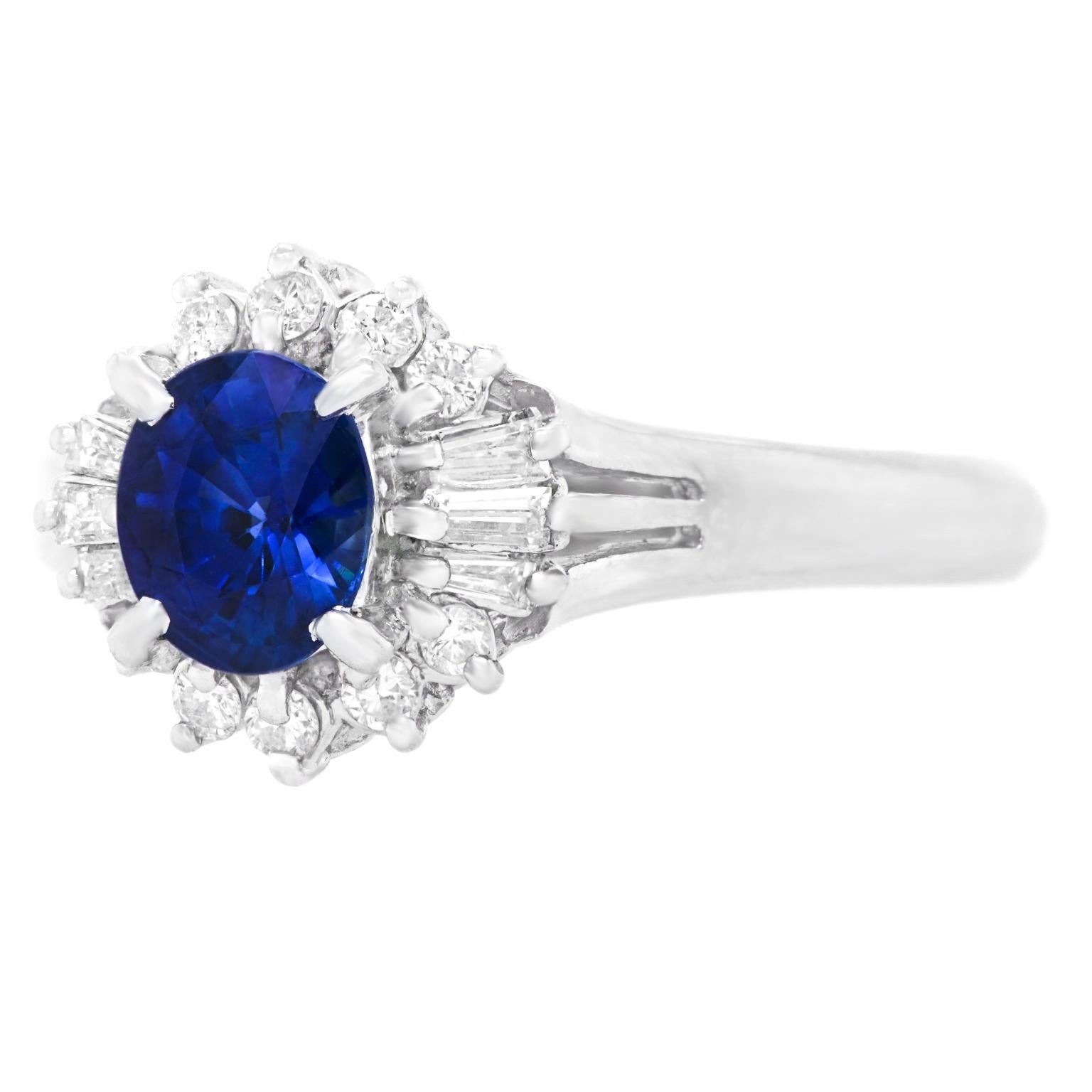 Oval Cut Sapphire & Diamond-Set Platinum Ring, c1960s, American