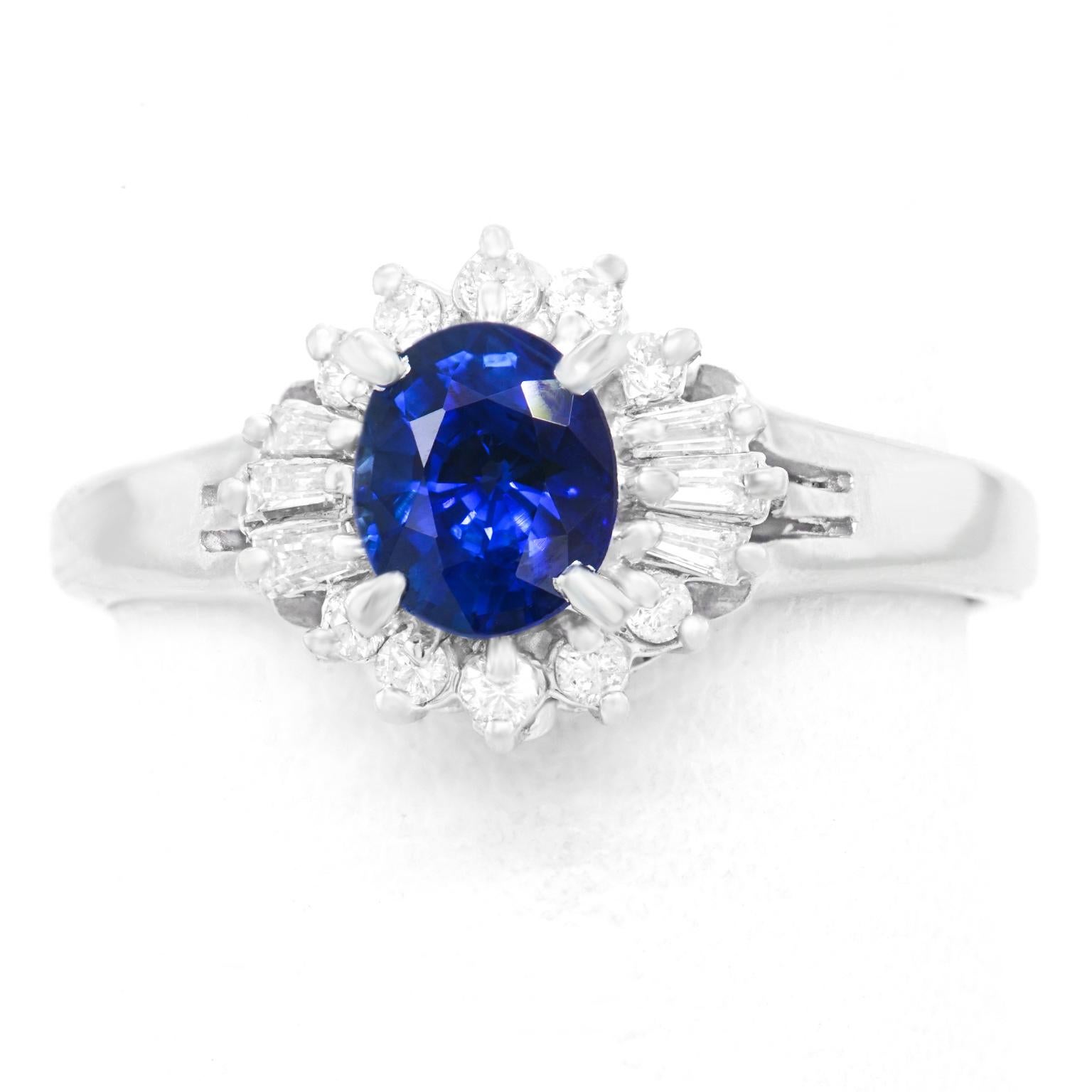 Sapphire & Diamond-Set Platinum Ring, c1960s, American 2