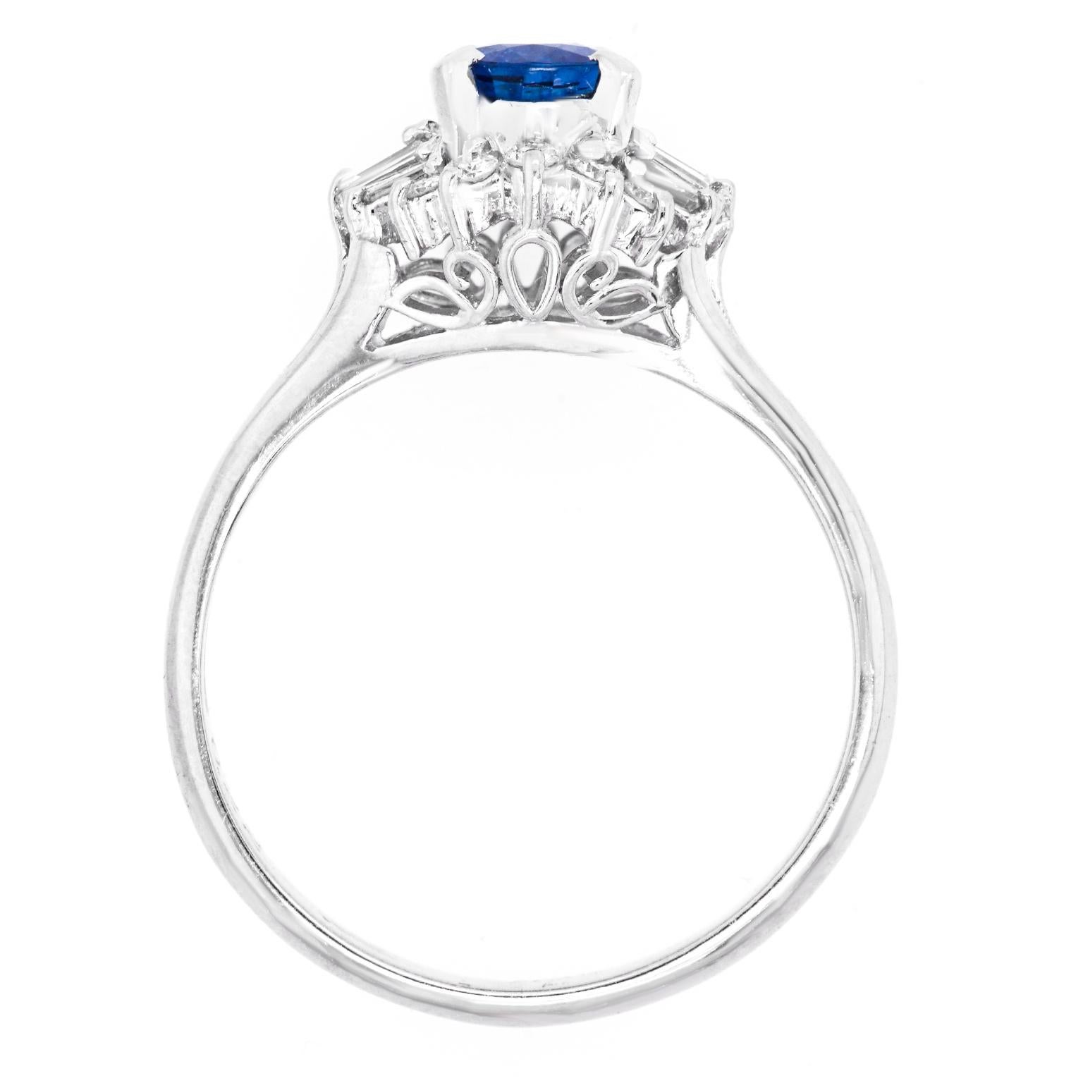 Sapphire & Diamond-Set Platinum Ring, c1960s, American 3