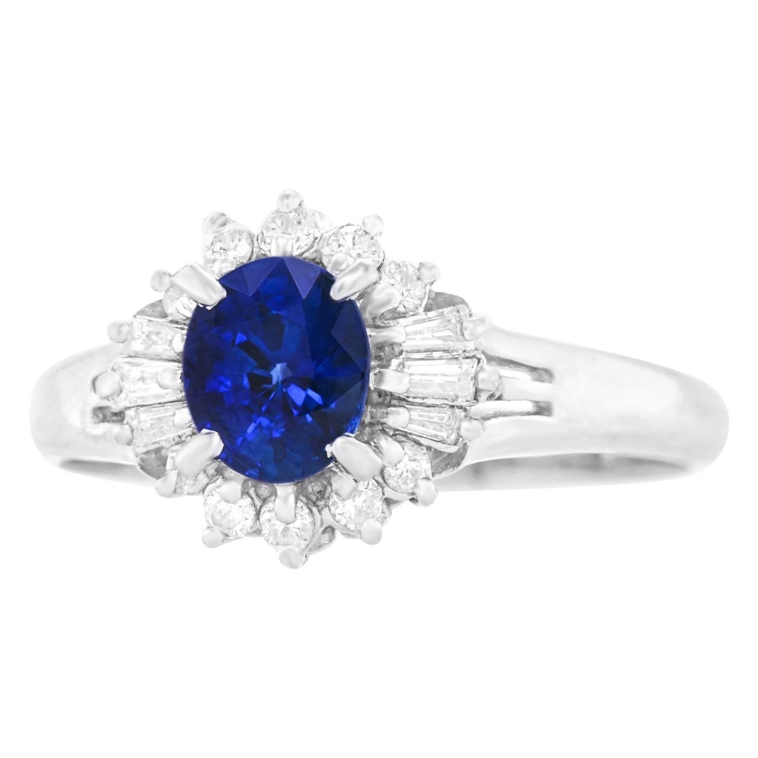 Sapphire & Diamond-Set Platinum Ring, c1960s, American