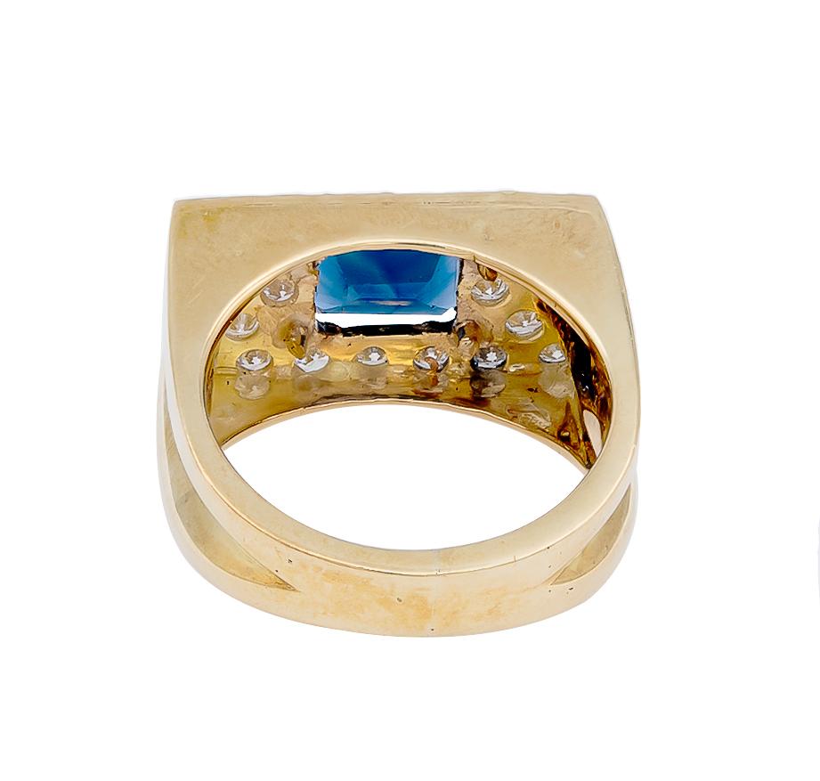 Retro Sapphire & Diamond Signet Ring For Sale