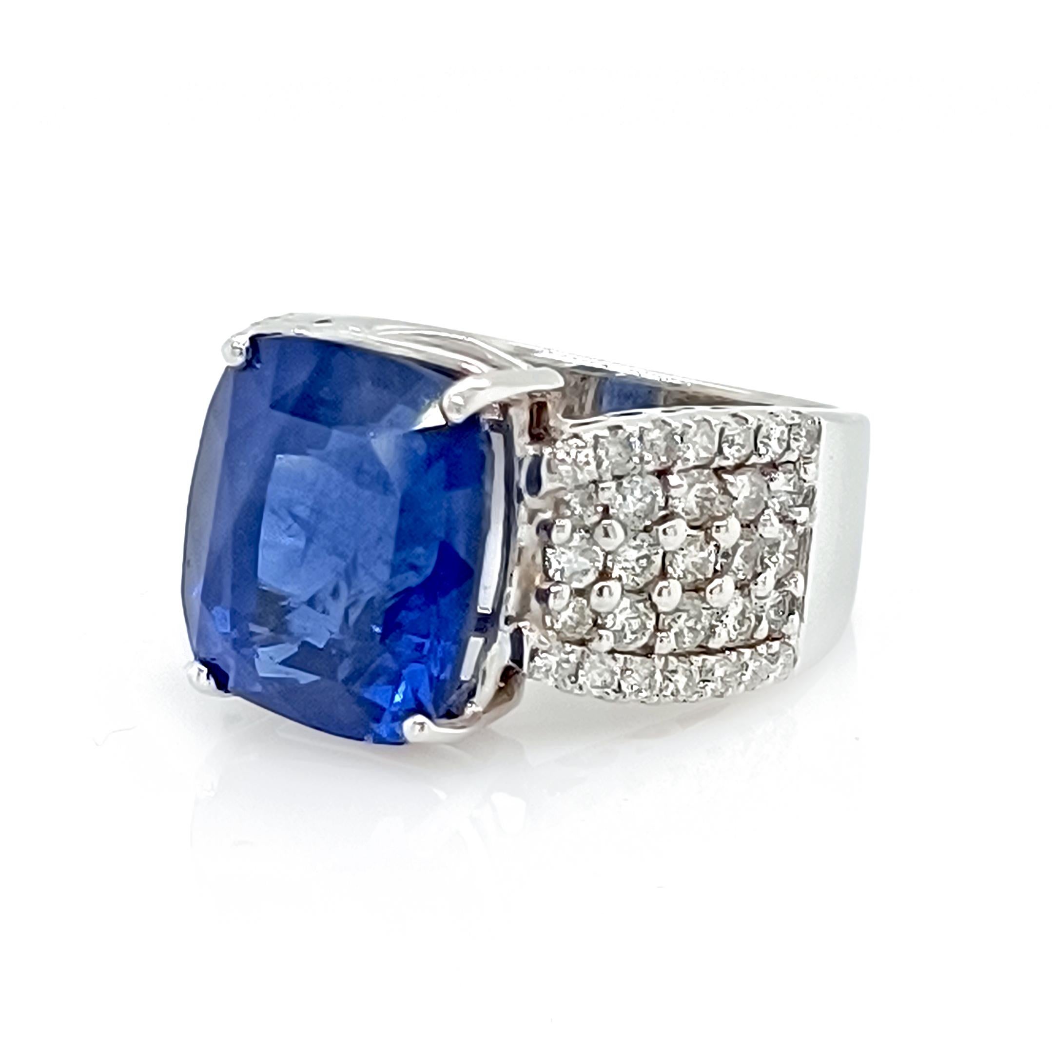 Cushion Cut Sapphire & Diamond Signet Ring  For Sale