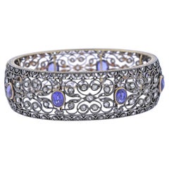 Sapphire Diamond Silver Gold Bangle Bracelet