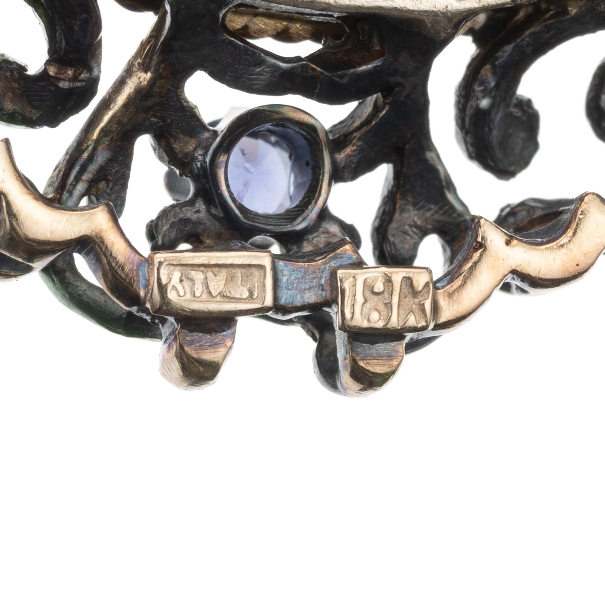Saphir-Diamant-Silber-Gold Viktorianisches Revival Brosche Anhänger Halskette Damen im Angebot