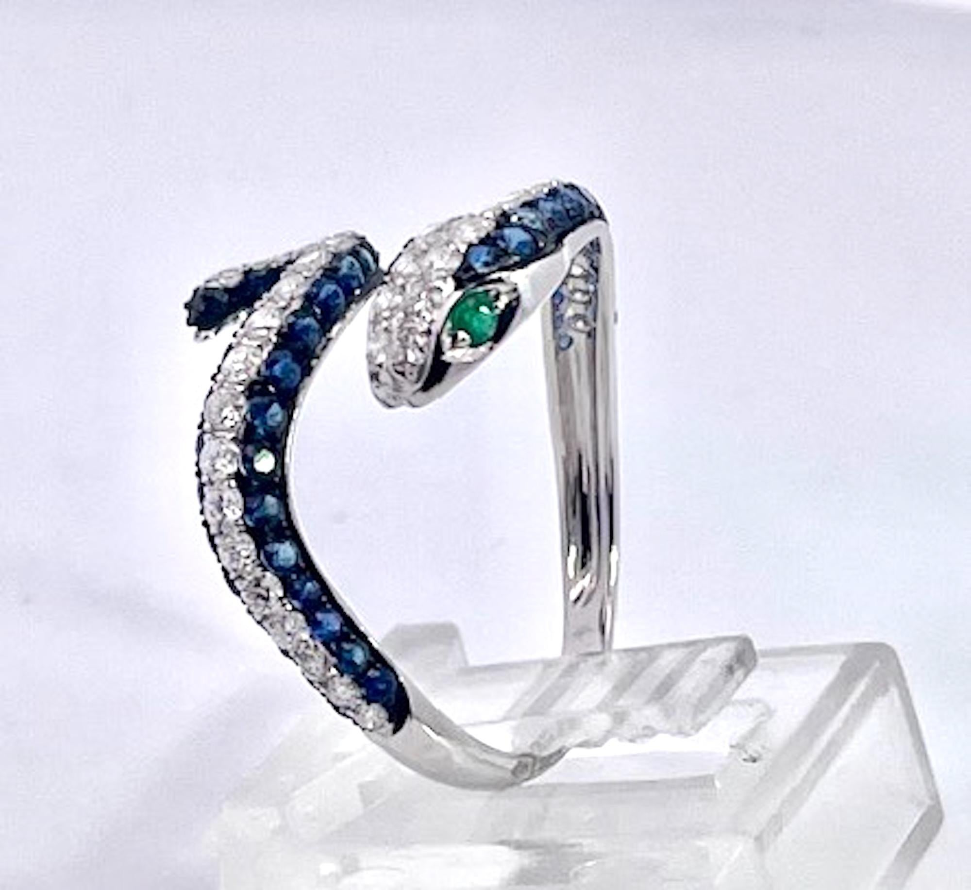 Saphir-Diamant-Schlangenring 18K (Rundschliff) im Angebot