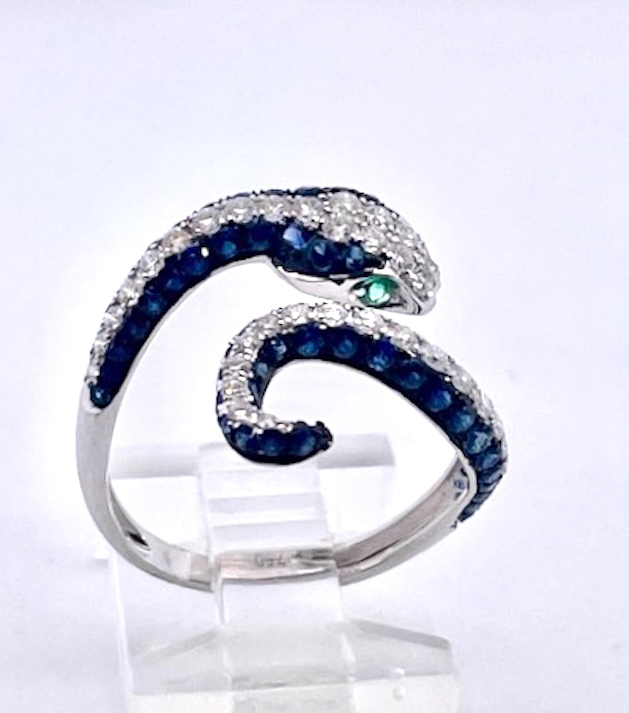 Saphir-Diamant-Schlangenring 18K im Angebot 1