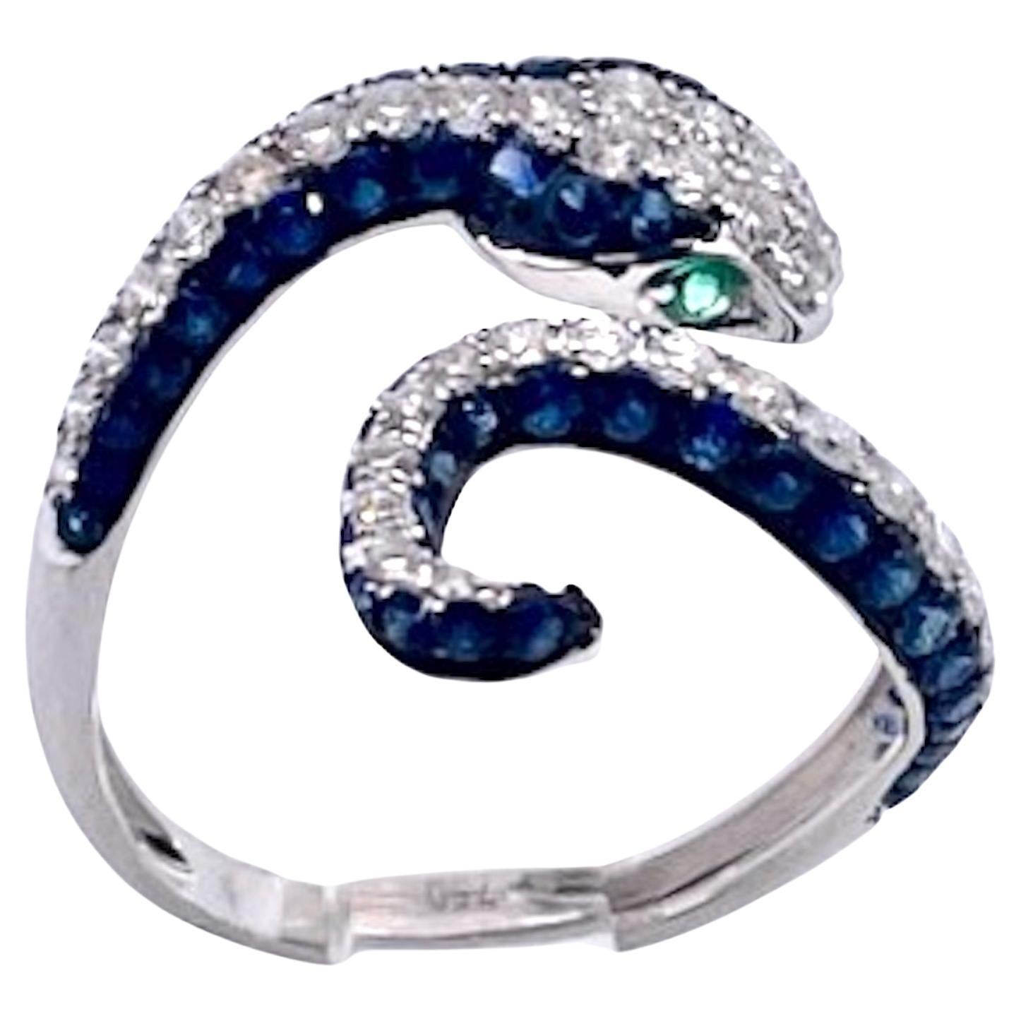 Anello Serpente con Zaffiro e Diamante 18K