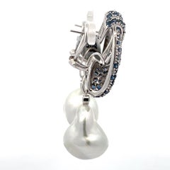 Sapphire Diamond South Sea Pearl Drop Earrings 10.21 Carat 18 Karat 15-16 MM