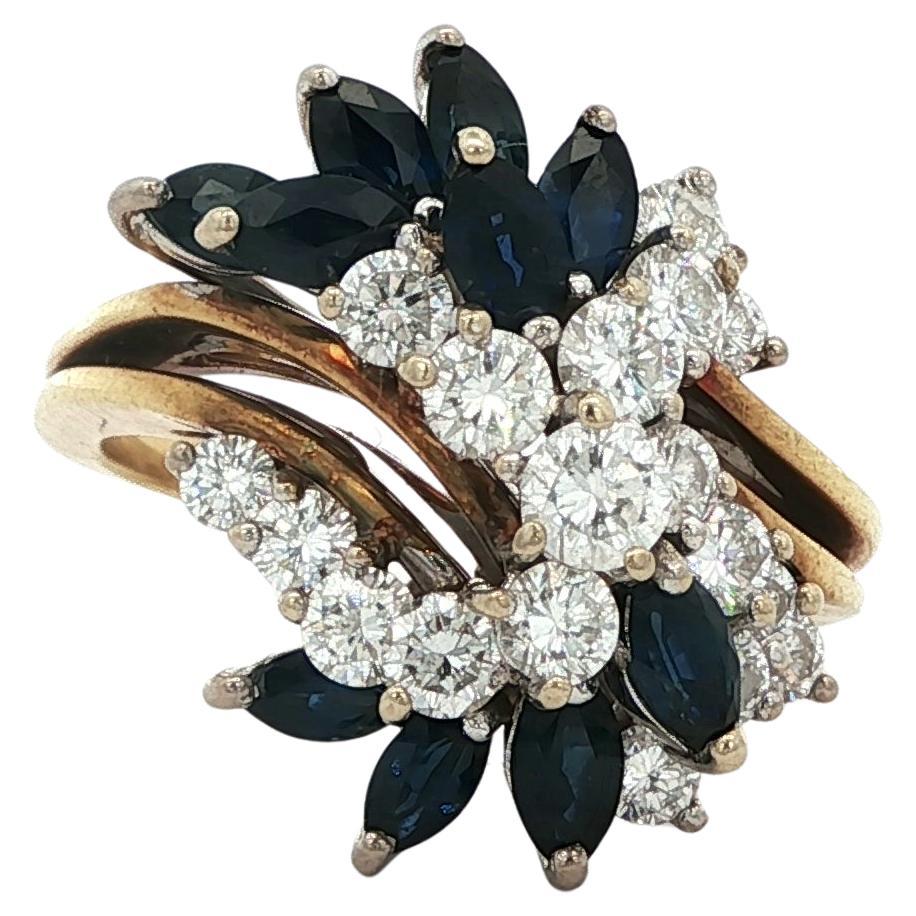 Sapphire & Diamond Split Shank Ring 18K Yellow Gold
