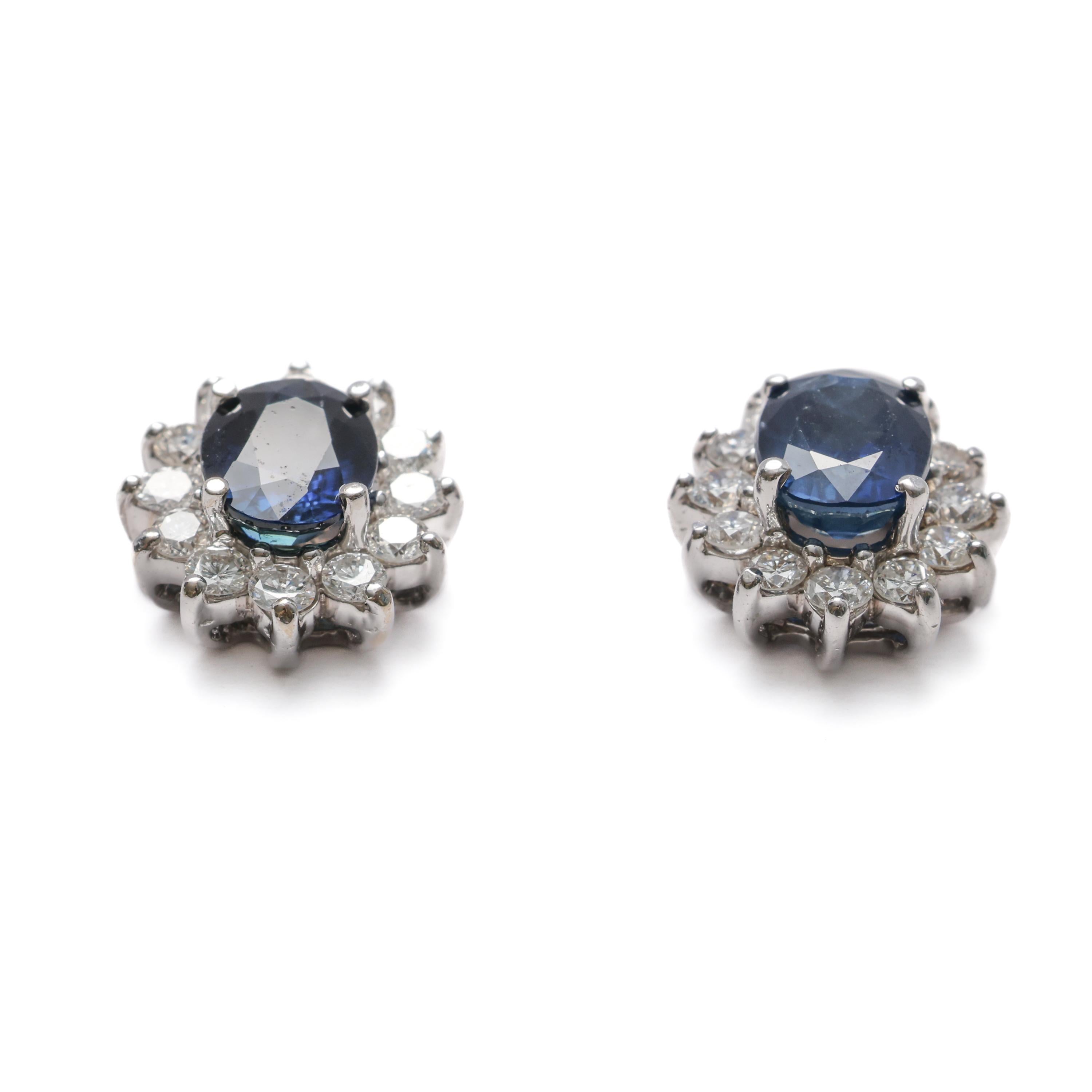 Contemporary Sapphire & Diamond Stud Earrings 18K Circa 1990s